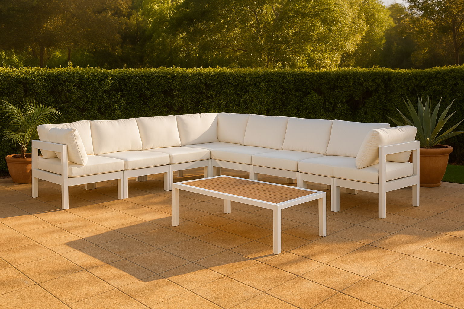 Nizuc - Outdoor Patio 8 Piece Modular Sectional With White Frame - White