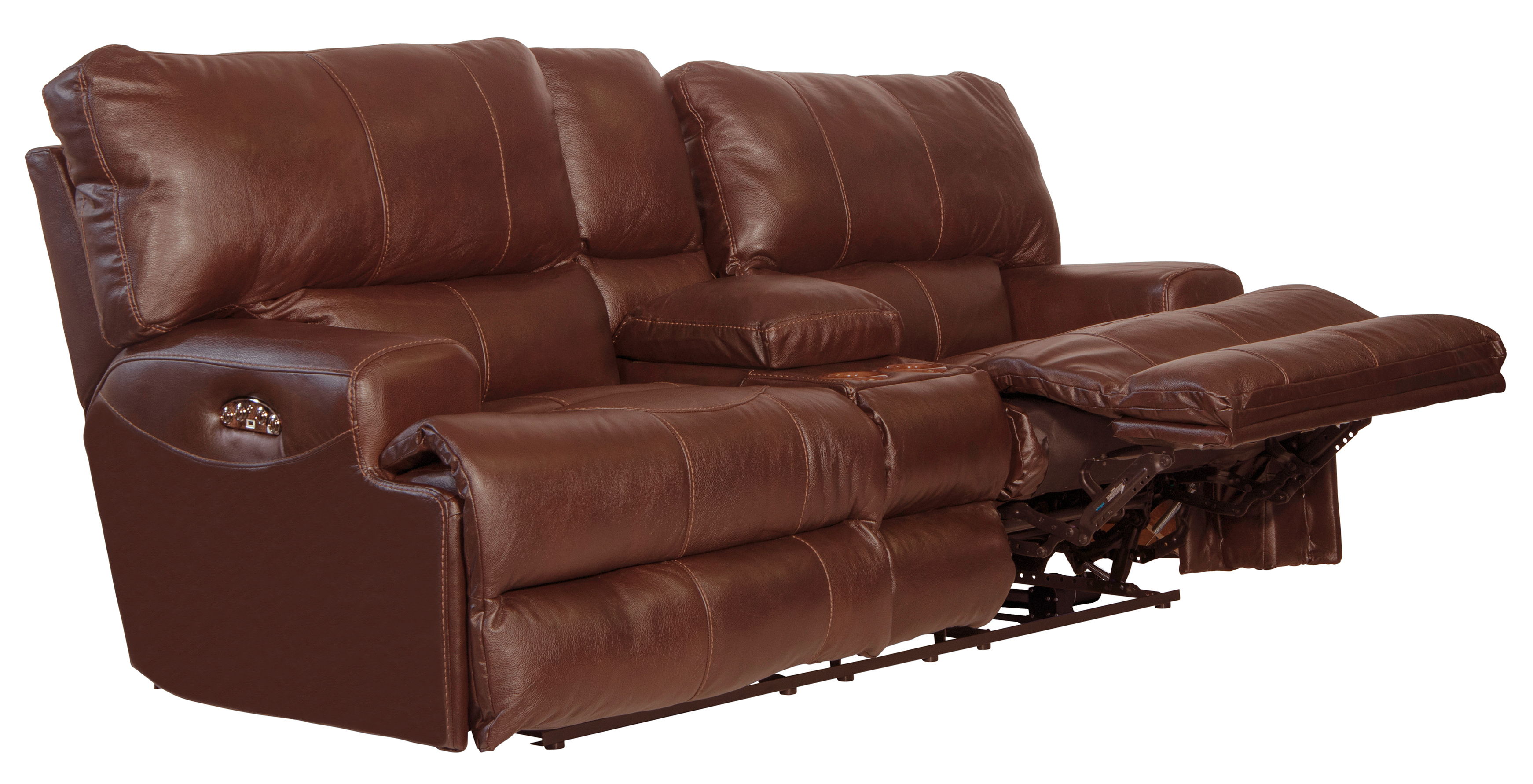 Wembley - Italian Leather Match Power Lay Flat Reclining Console Loveseat With Power Adjustable Headrest - Walnut