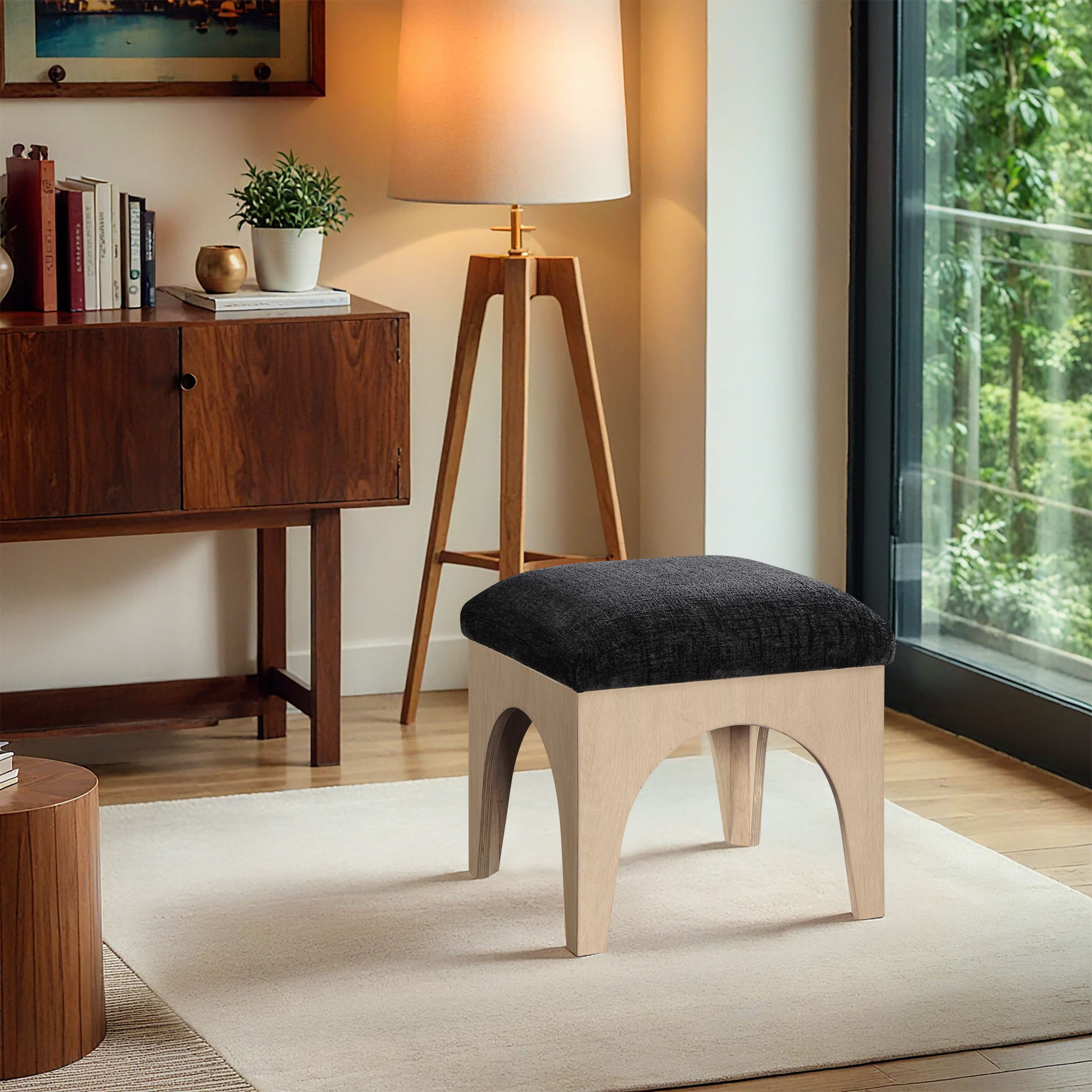Lawson - Chenille Fabric Ottoman - Black