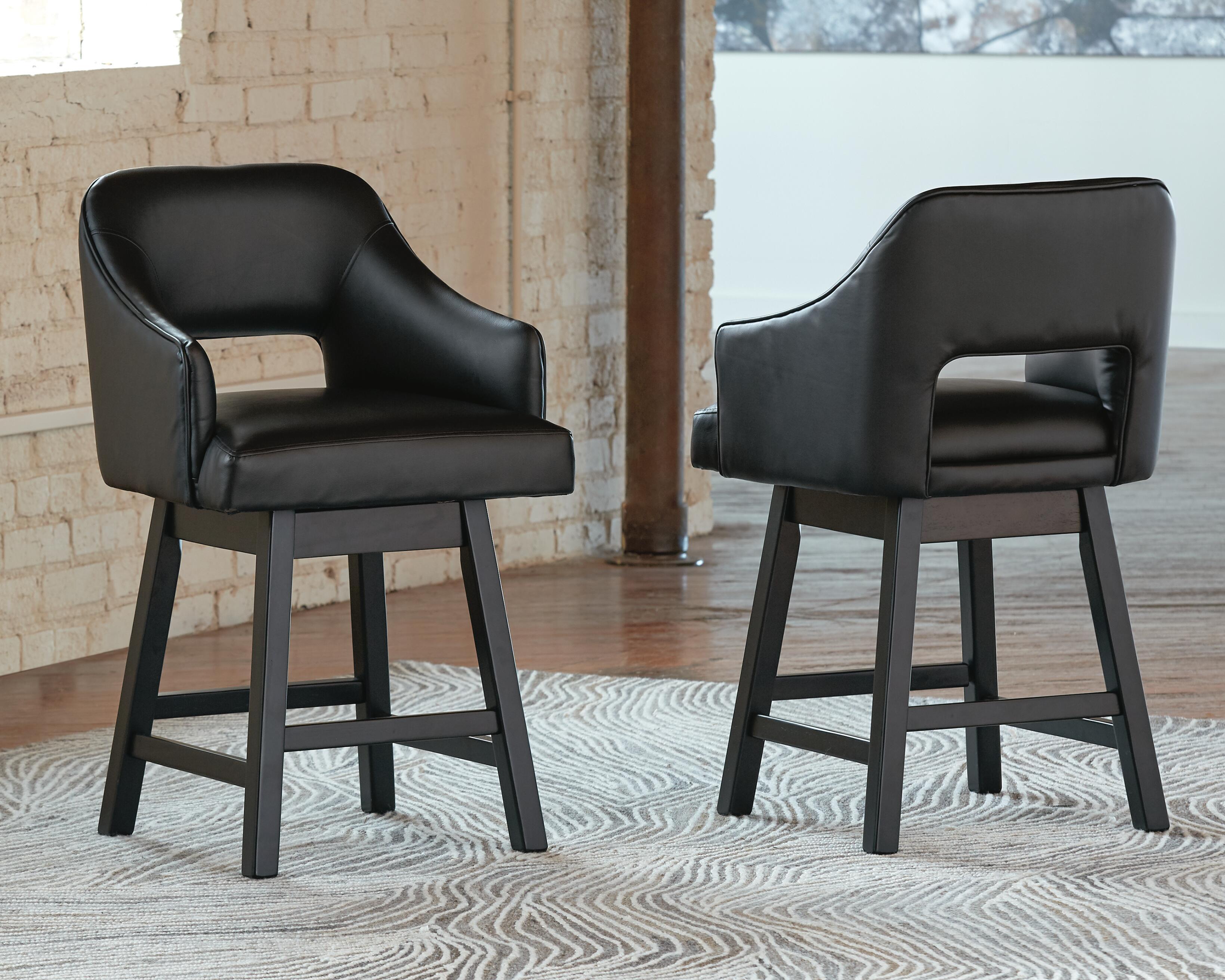 Ashley Furniture Tallenger - UPH Swivel Barstool (Set of 2) - Black / Dark Brown - Image 2