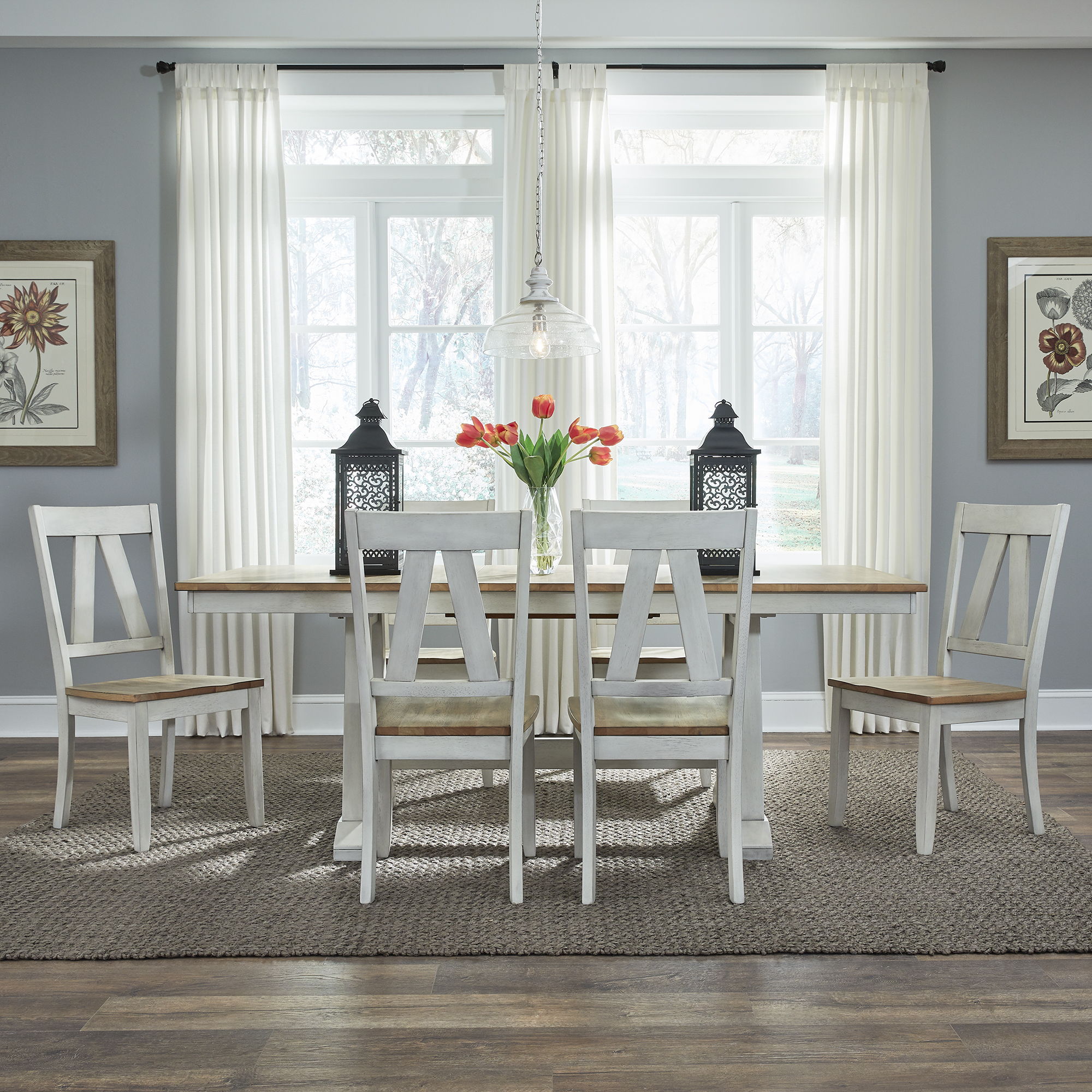 Liberty Furniture Lindsey Farm - 7 Piece Trestle Table Set - Weathered White
