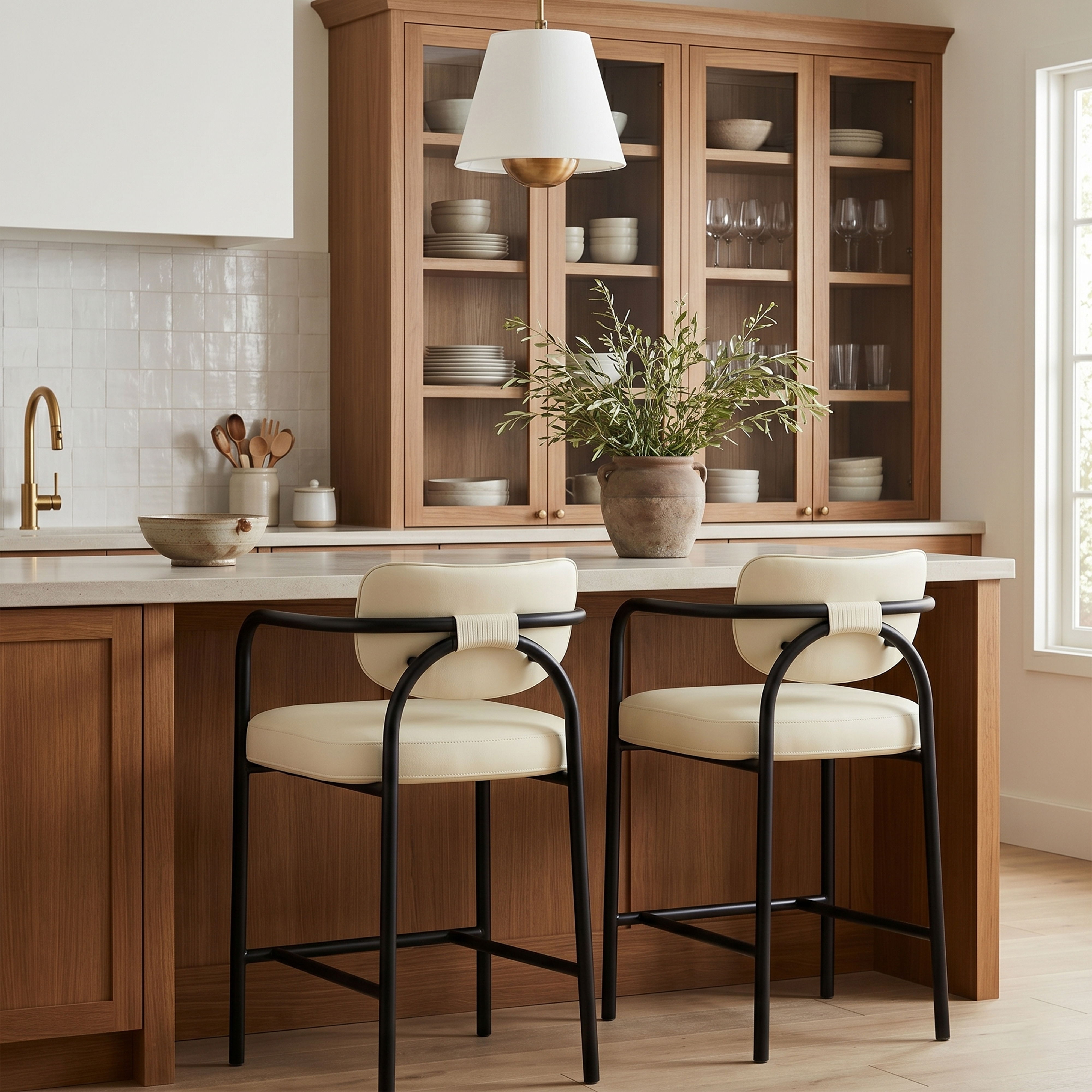 Serava - Vegan Leather Upholstered Counter Stool - Cream