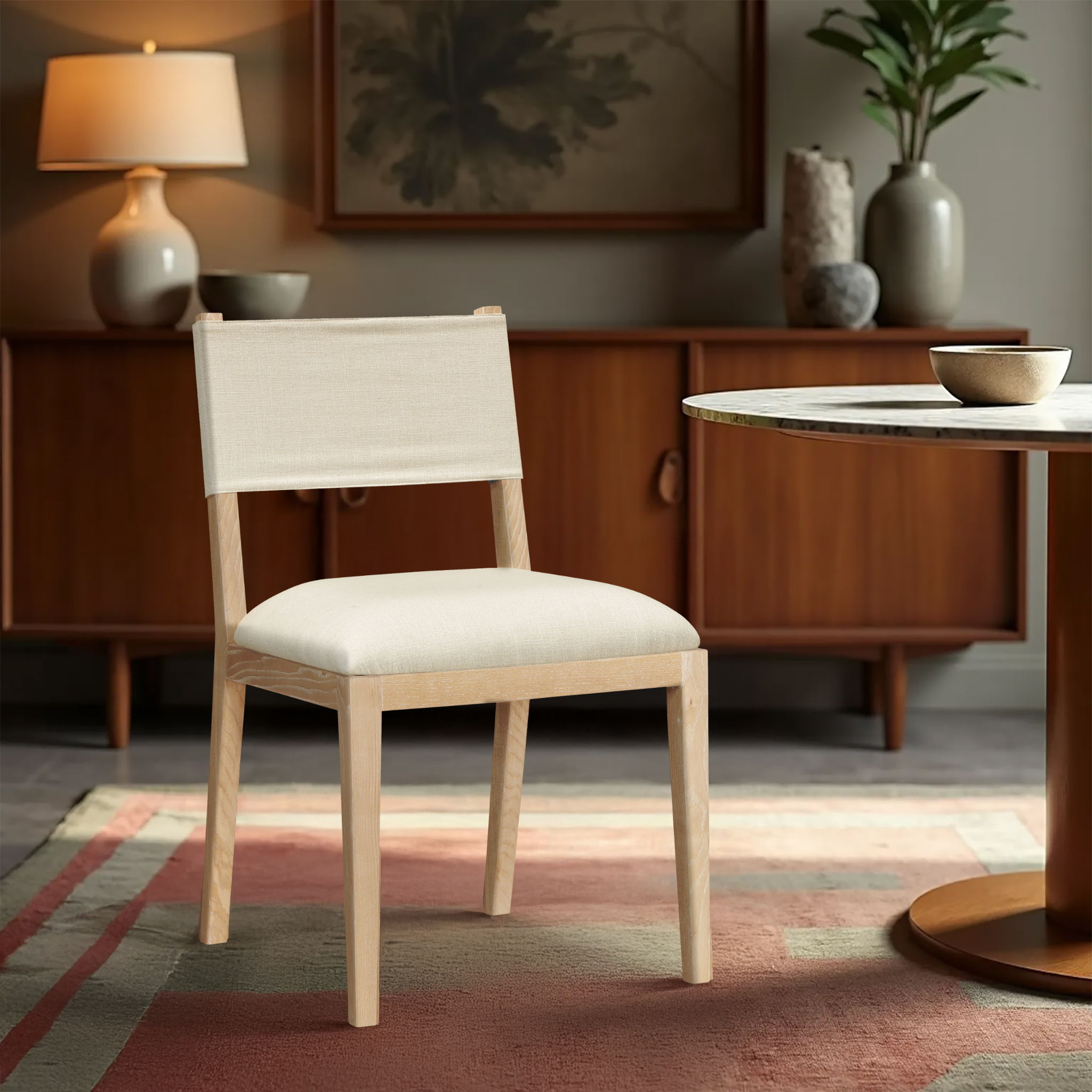 Avon - Linen Textured Performance Fabric Upholstered Dining Side Chair (Set of 2) - Cream