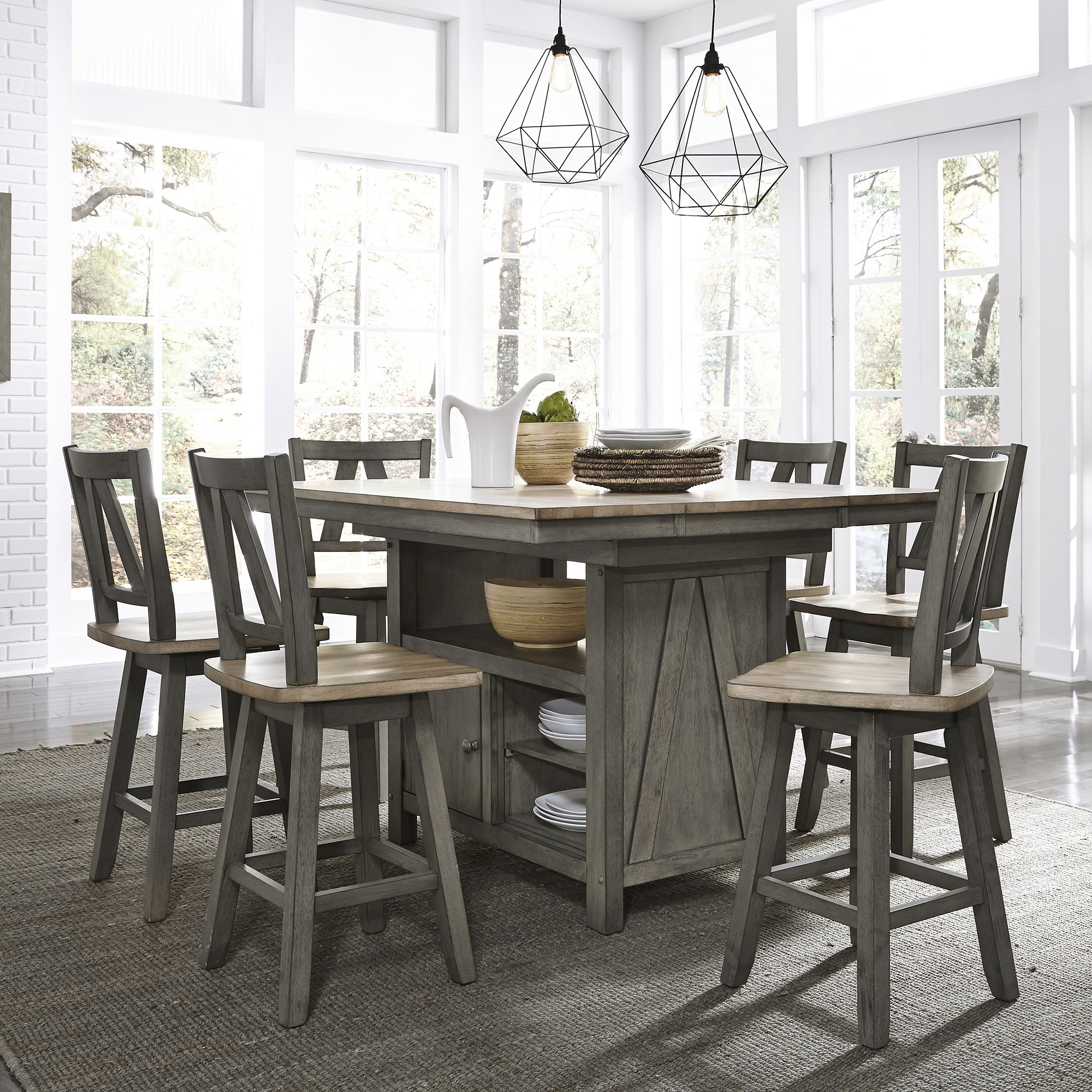 Liberty Furniture Lindsey Farm - 7 Piece Gathering Table Set - Dark Gray