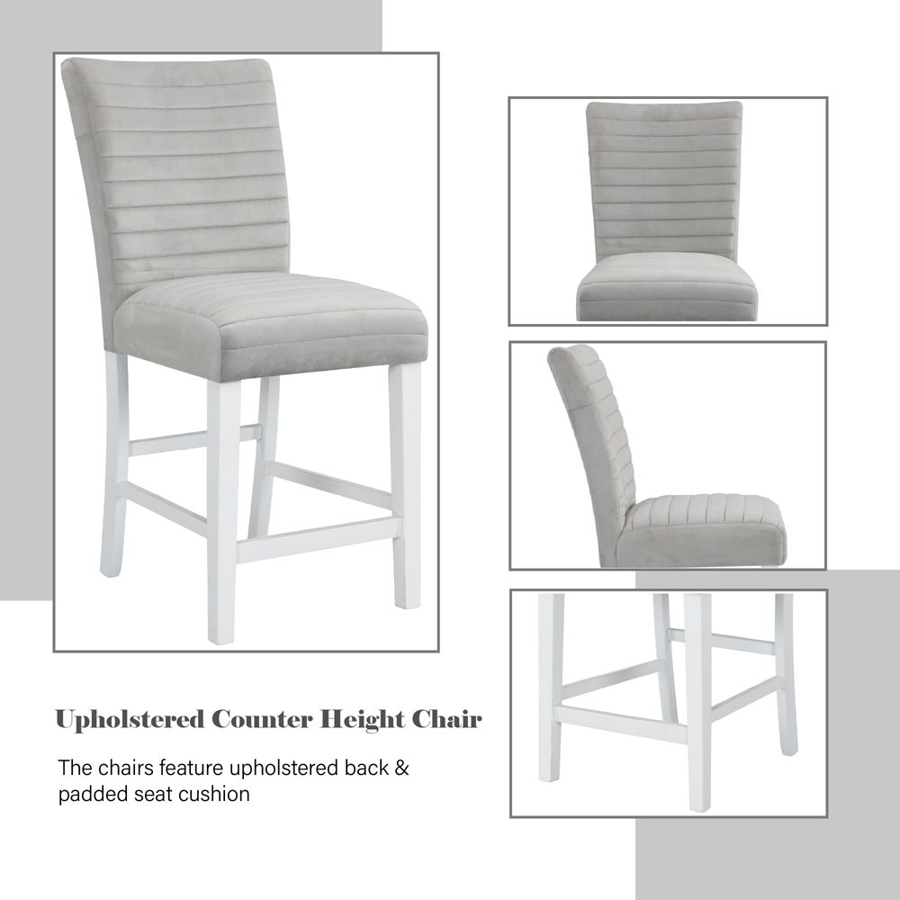 Elizaveta - Counter Height Chair (Set of 2) - Gray Velvet &White High Gloss, light gray, view 8
