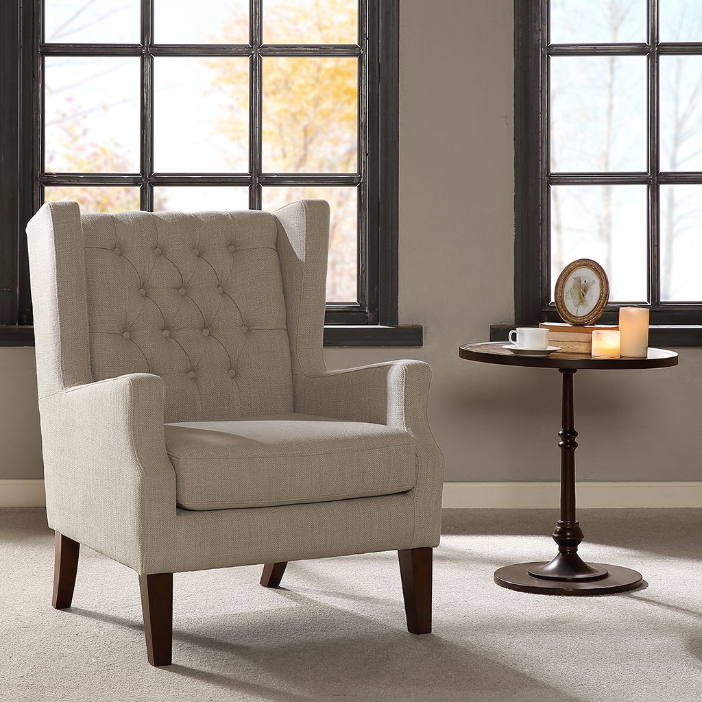 Maxwell linen button-tufted wing chair