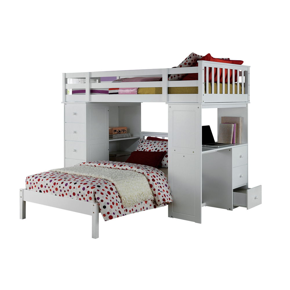 Freya - Twin Loft Bed With Storage - White, white, view 2