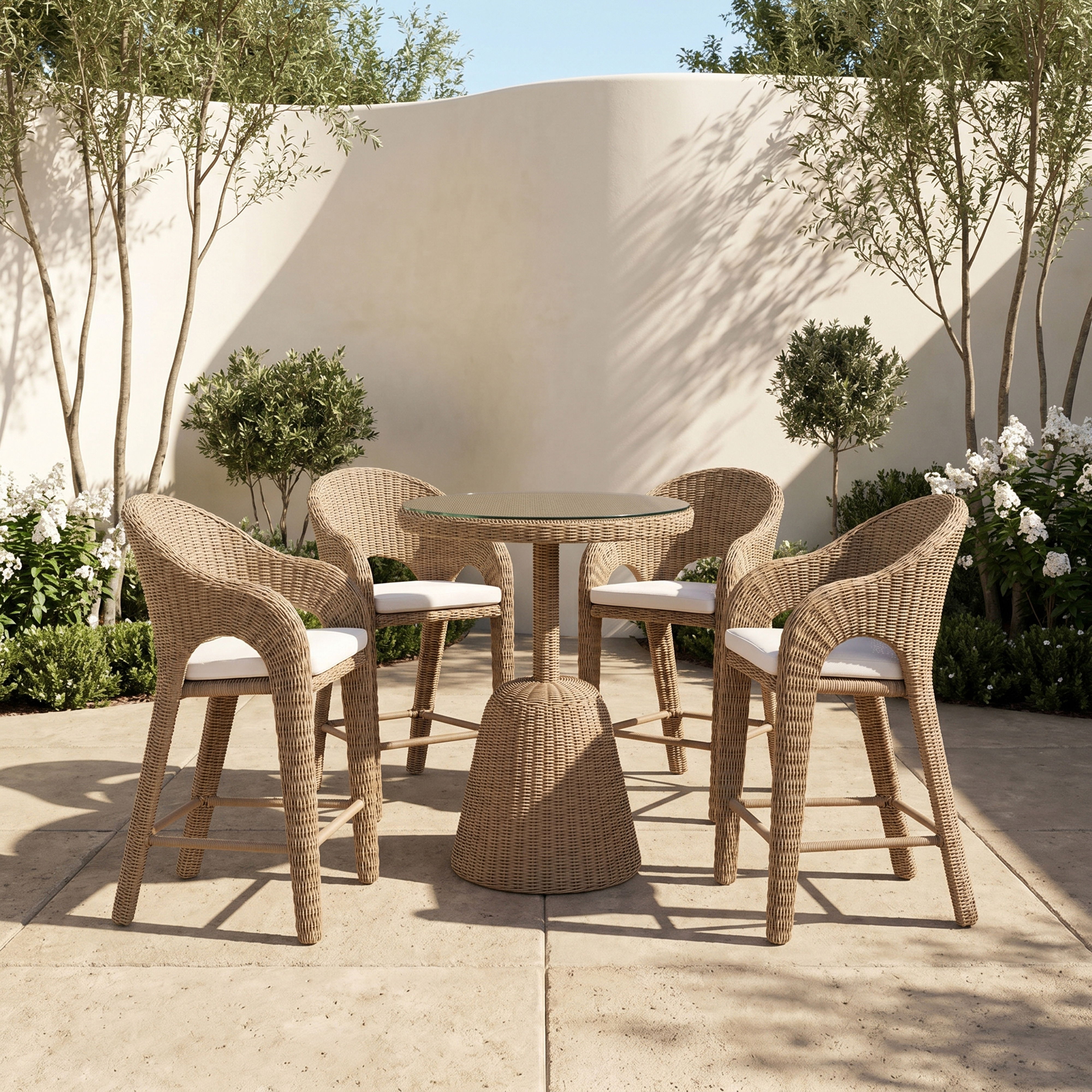 Seacrest - Olefin Water Resistant Fabric And Wicker Outdoor Patio Bar Stool - Natural