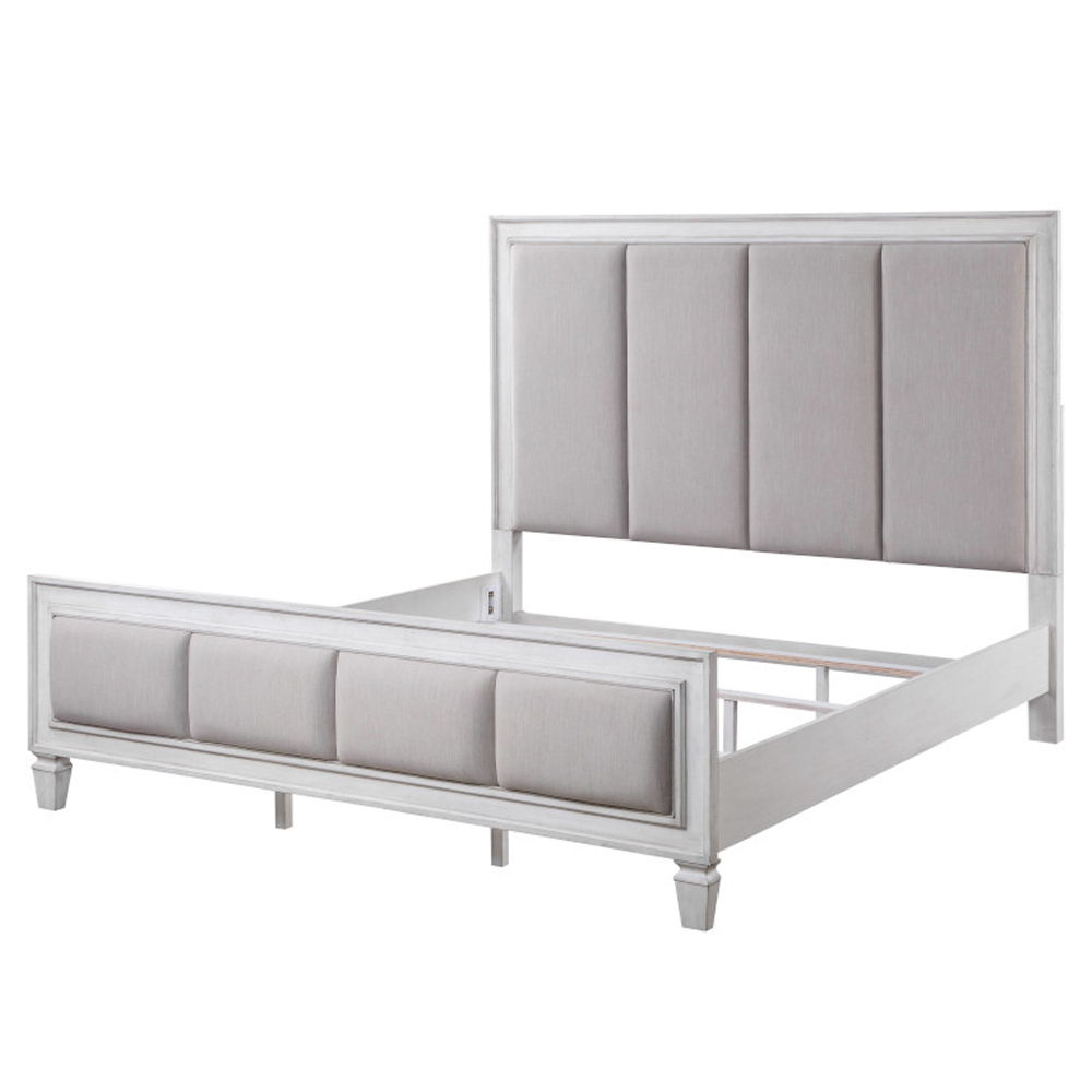 Katia - Queen Bed - Light Gray Linen, Rustic Gray & Weathered White, white, view 2