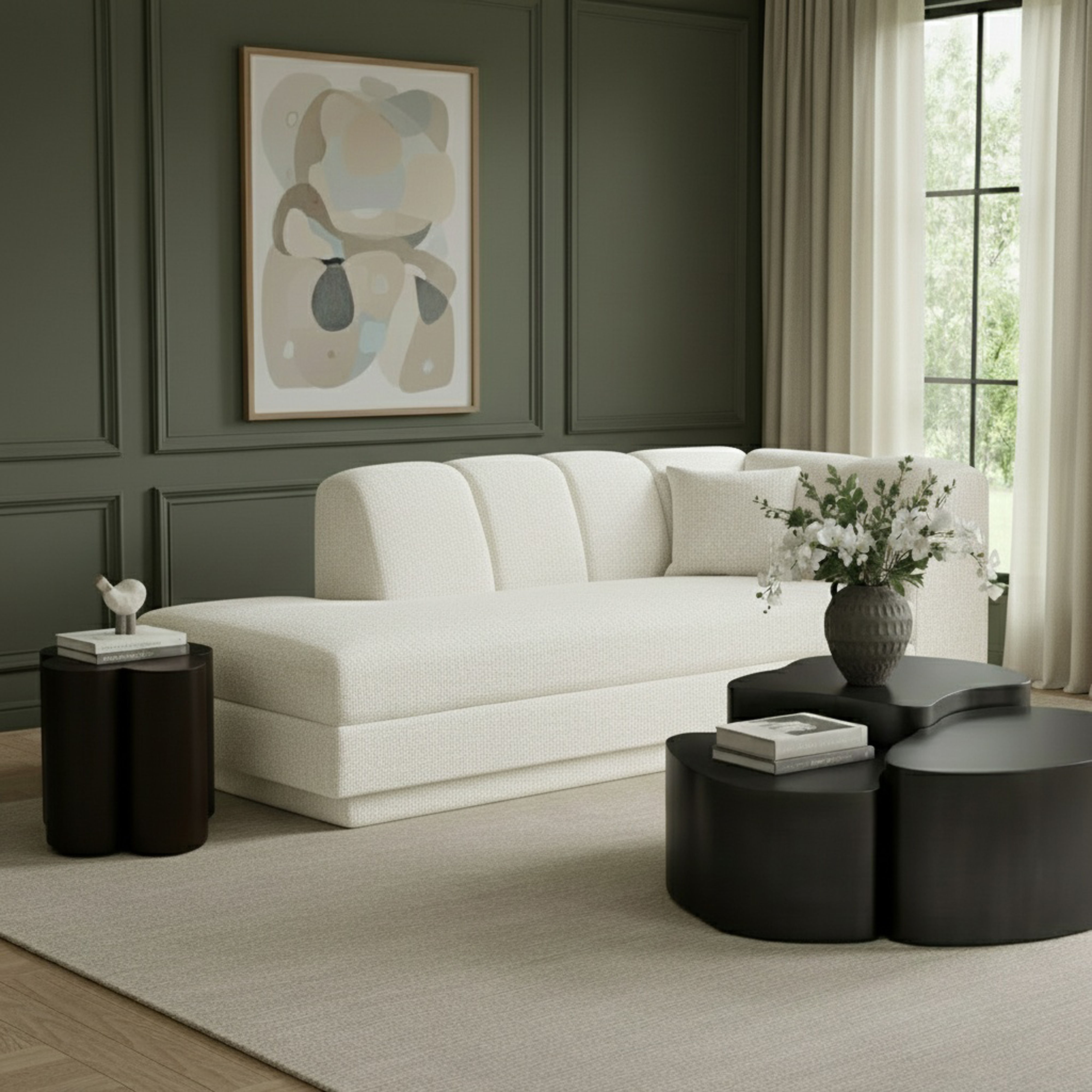 Modari - Fabric Upholstered Right Arm Chaise - Cream
