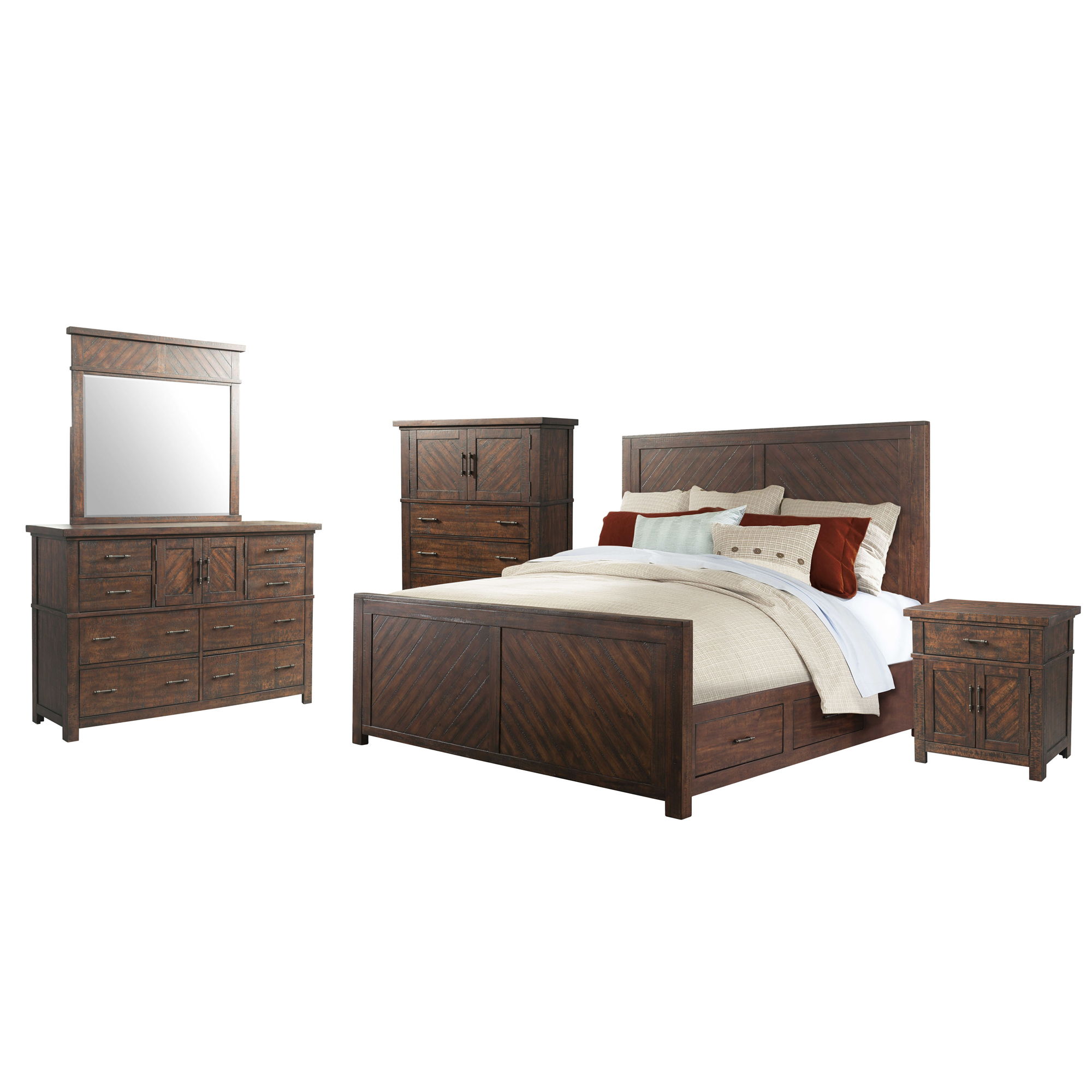 Jax King Platform Storage 5 Piece Bedroom Set Walnut New Lots Furniture Online Store