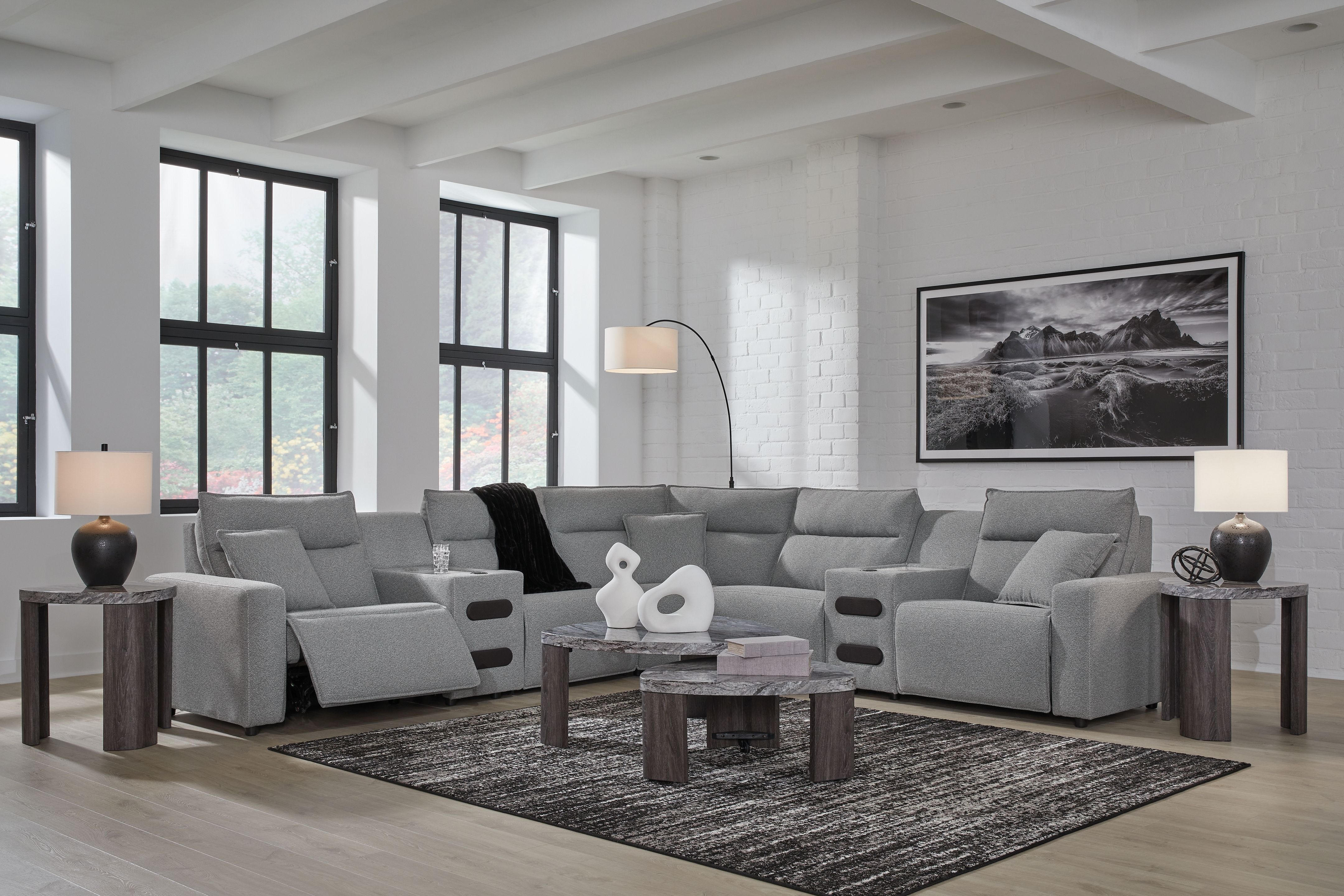 Ashley Furniture Modmax II - 7-Piece Power Reclining Sectional With 2 Audio Consoles - Salt And Pepper - Image 8