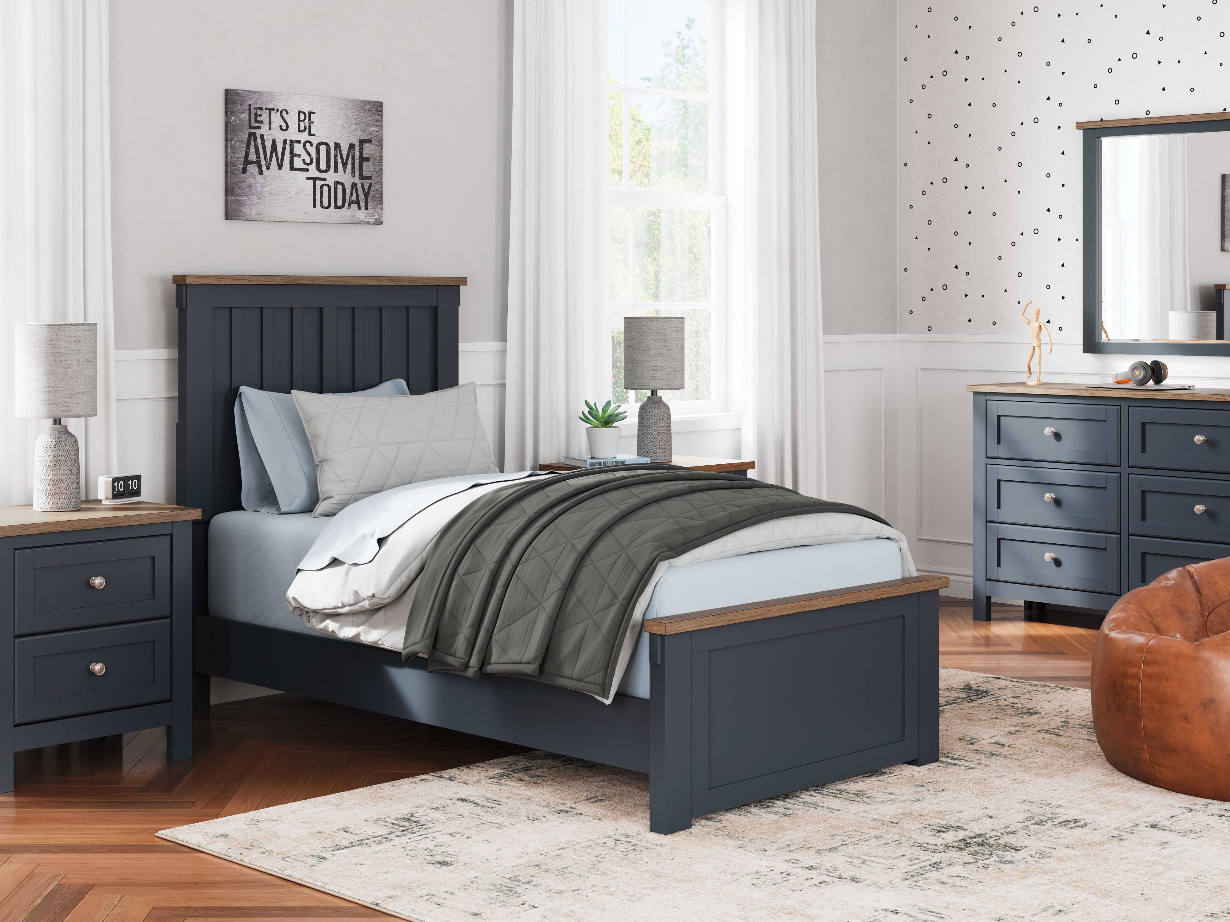 Ashley Furniture Landocken - Twin Panel Bed - Brown / Blue - Image 10