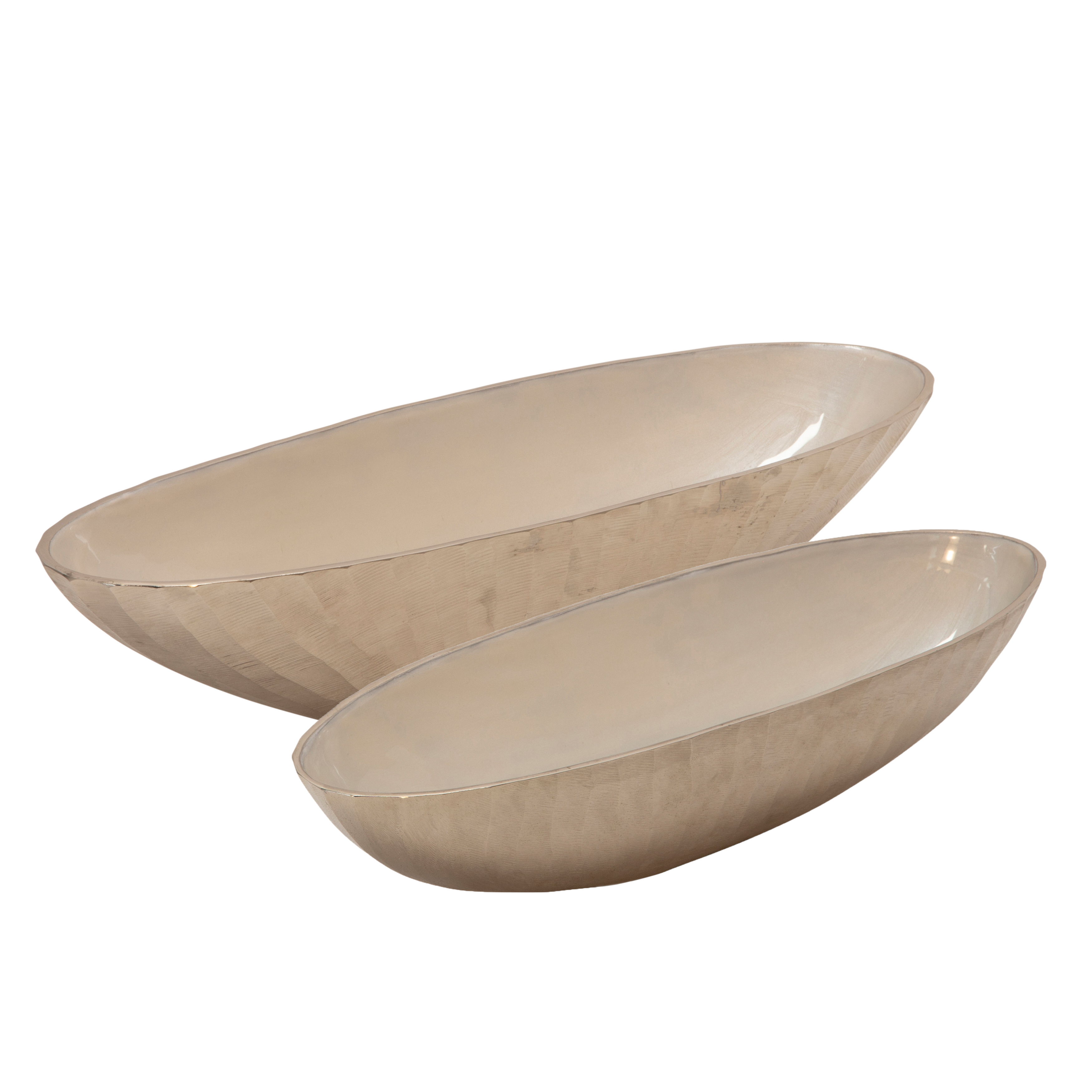 (Set of 2) Aluminum 22/24\" Oval Bowl - Silver