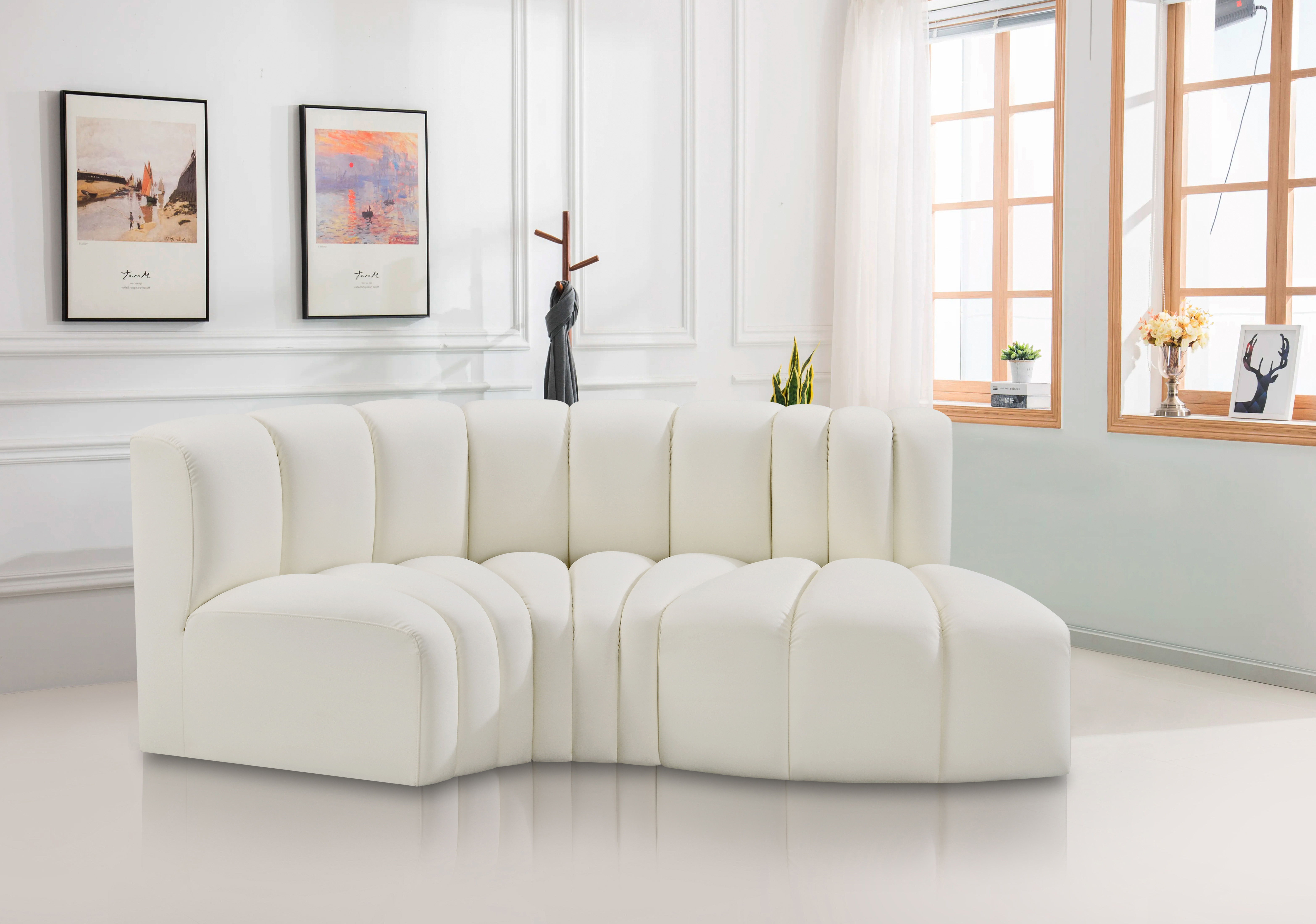 Arc - Faux Leather 3 Piece Modular L-Shaped Sofa - Cream