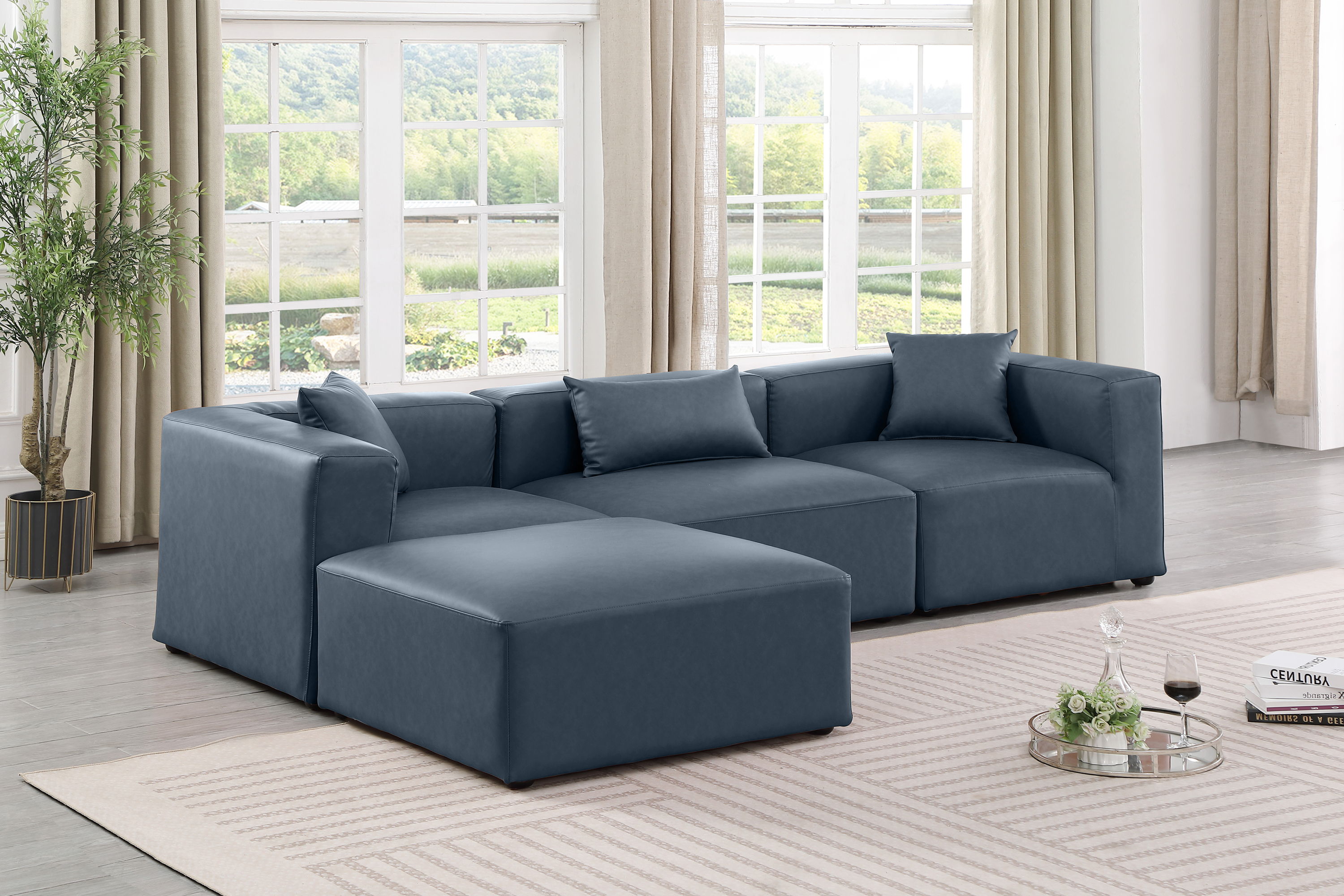 Cube - 4 Piece Modular Sectional With Chaise - Navy Blue