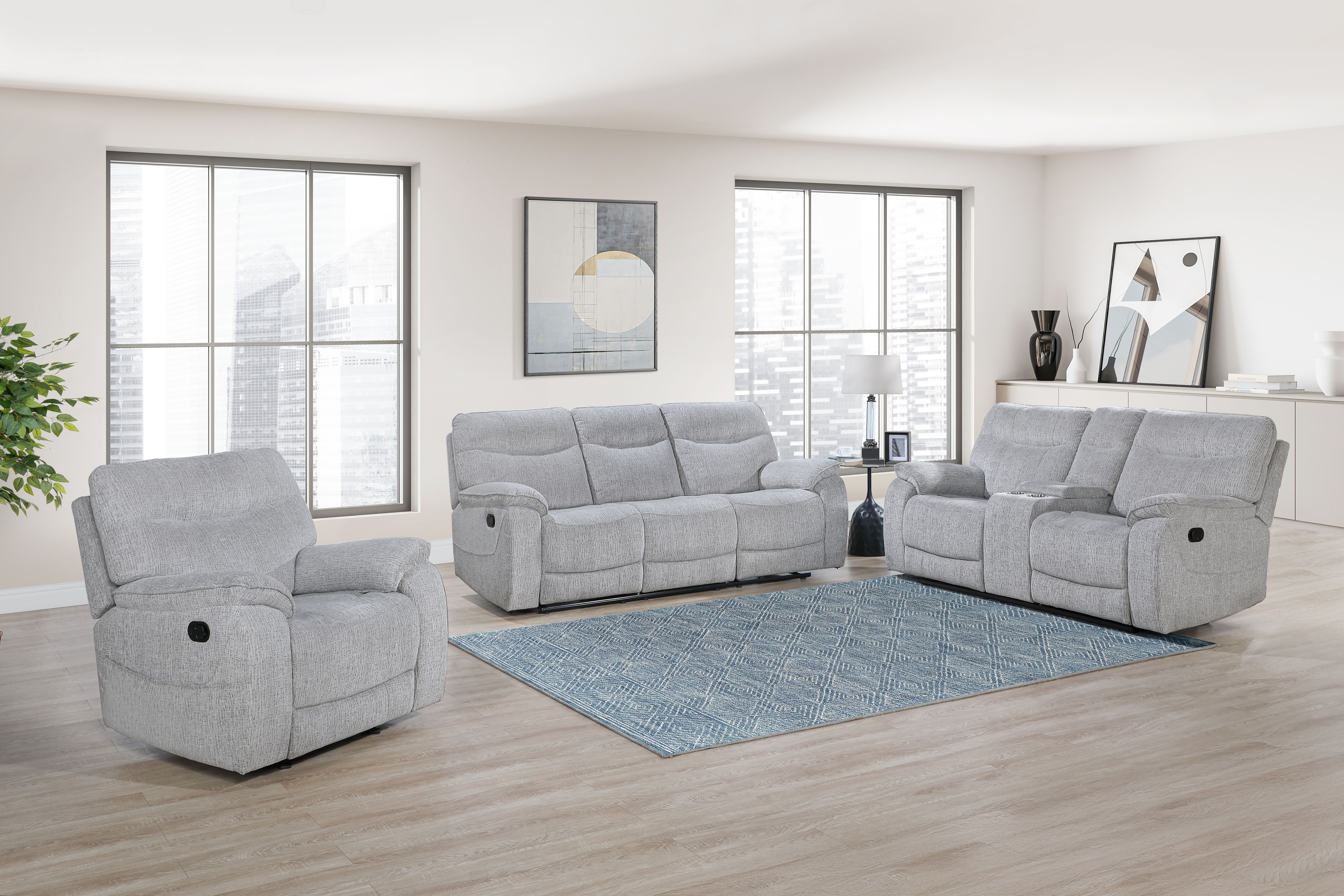 Chablis - Reclining Sofa - Mist Gray, light gray