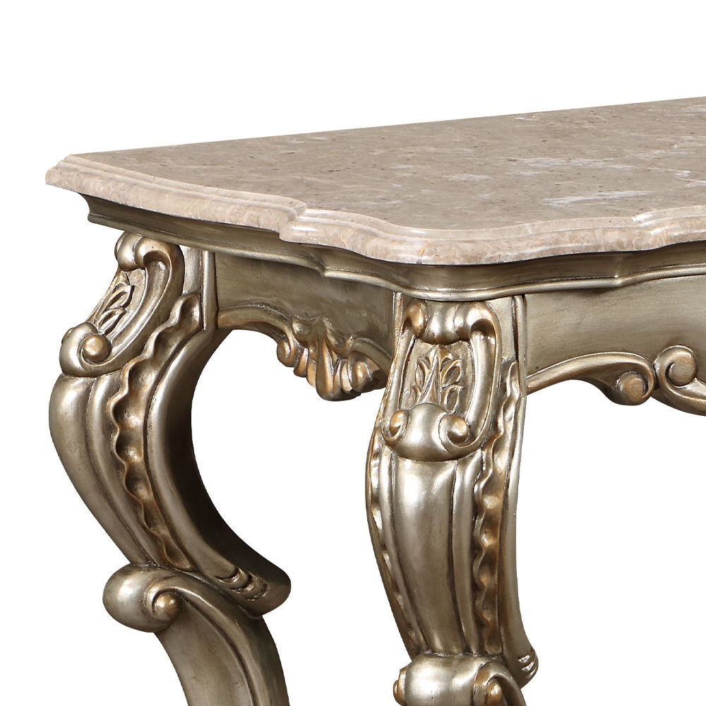 Miliani - Sofa Table With Marble Top - Natural Marble Top & Antique Bronze, silver, view 3