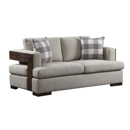 Niamey - Loveseat With 2 Pillows - Fabric & Walnut, beige