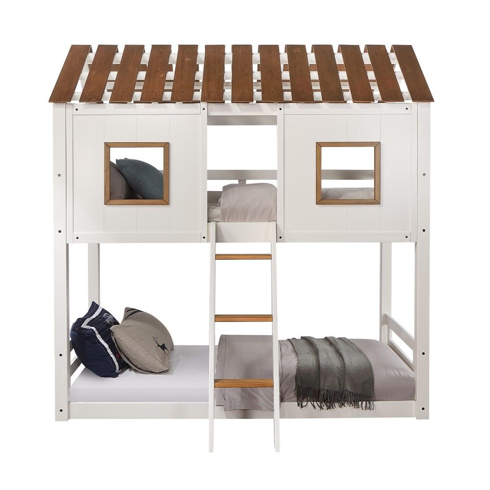 Inara - Twin Over Twin Bunk Bed - White & Rustic Oak, white, view 2