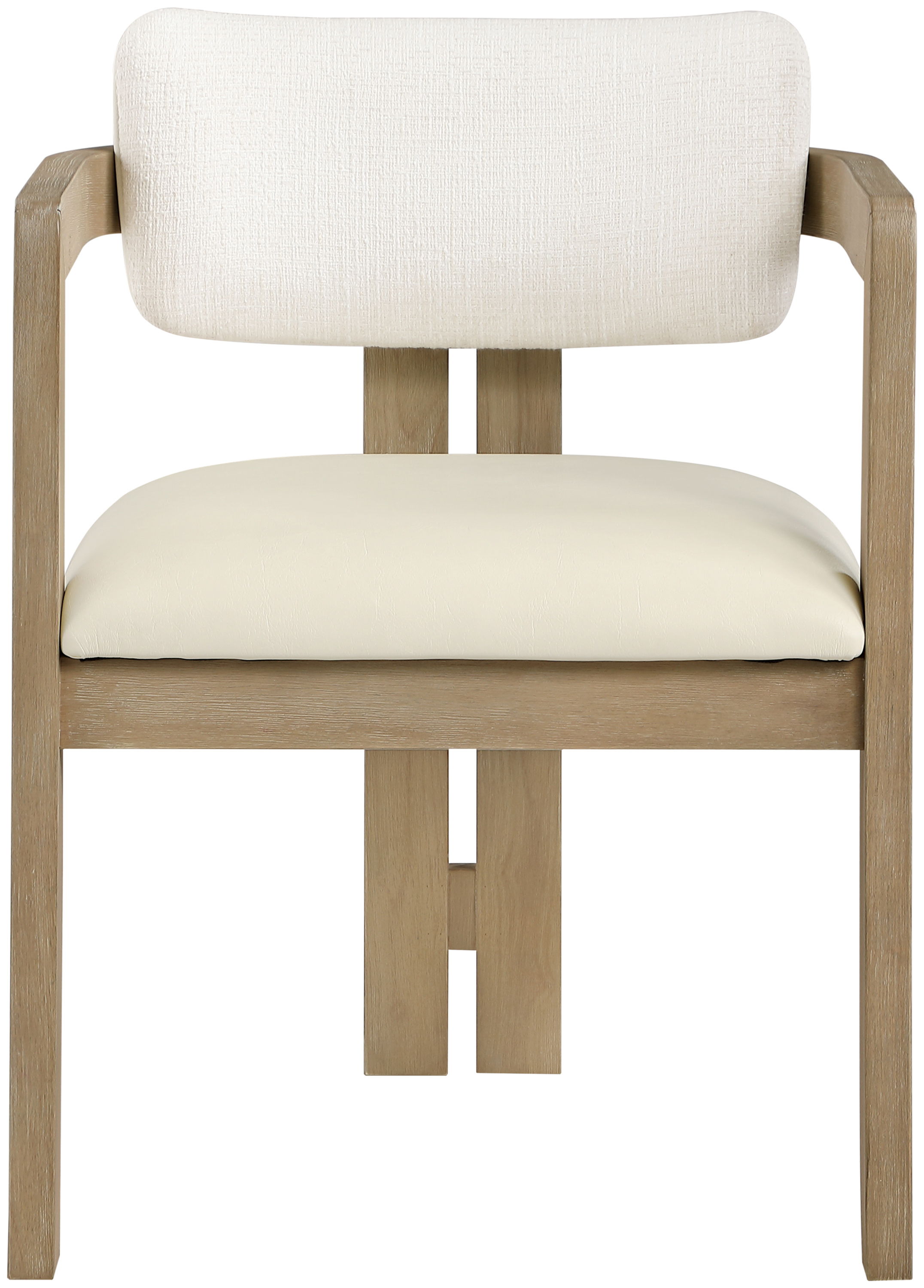 Ravina - Vegan Leather and Linen Textured Fabric Upholstered Dining Chair (Set of 2) - Cream / Stained Natural