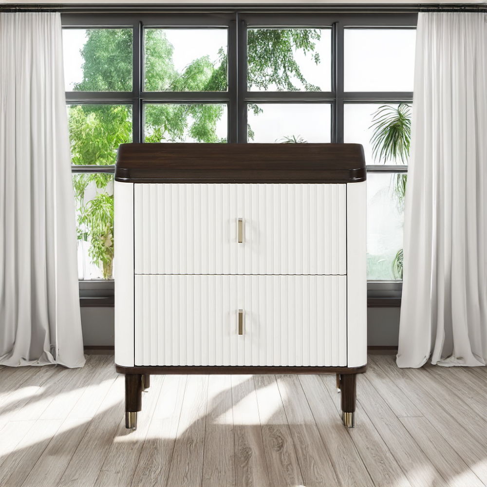 Carena - Nightstand With USB - White & Brown, white