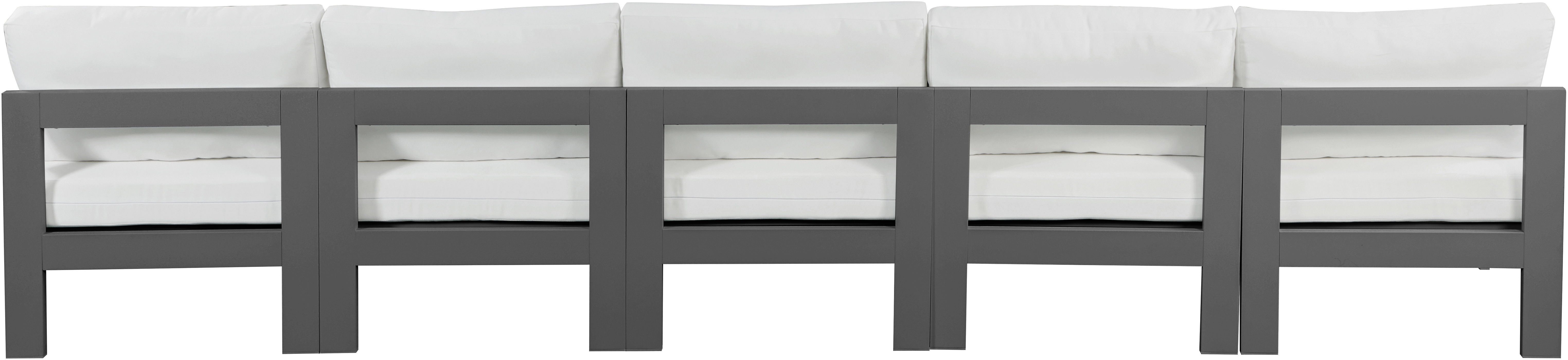 Nizuc - Outdoor Patio 5 Piece Modular Armless Sofa With Gray Frame - White