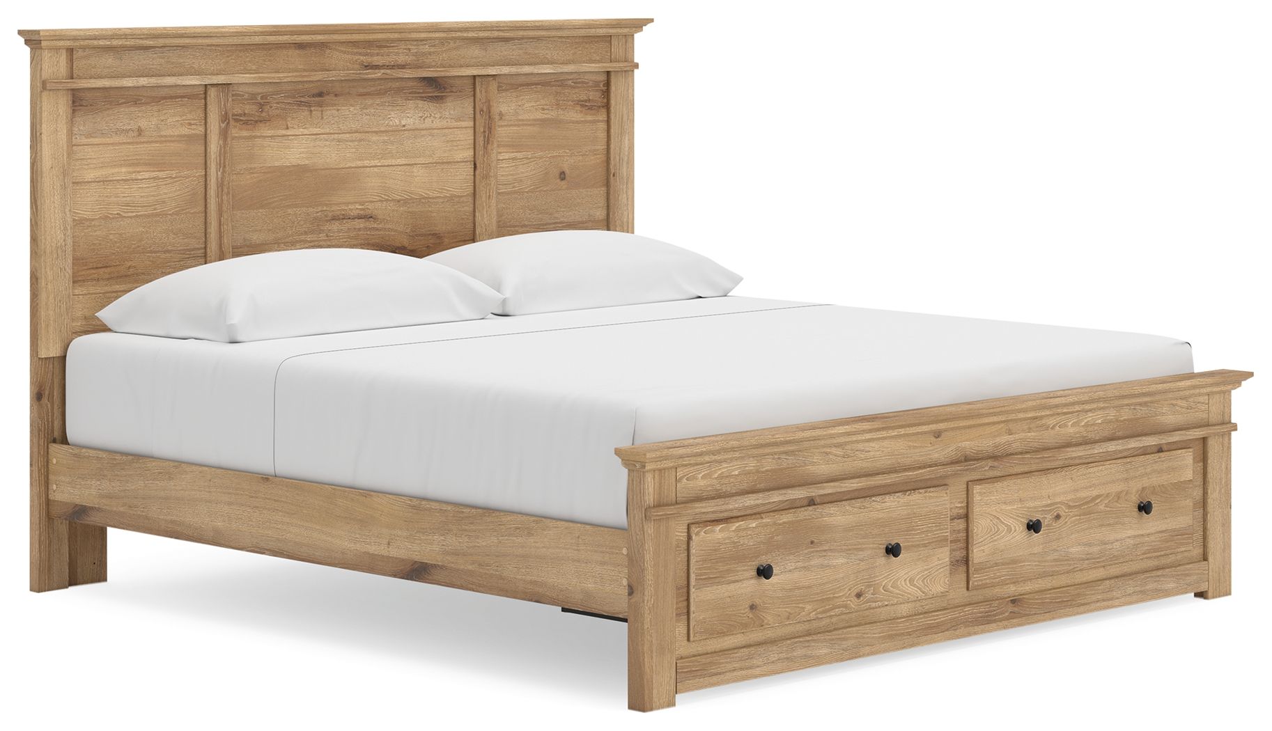 Makidern - King Panel Storage Bed With Storage Footboard - Tan