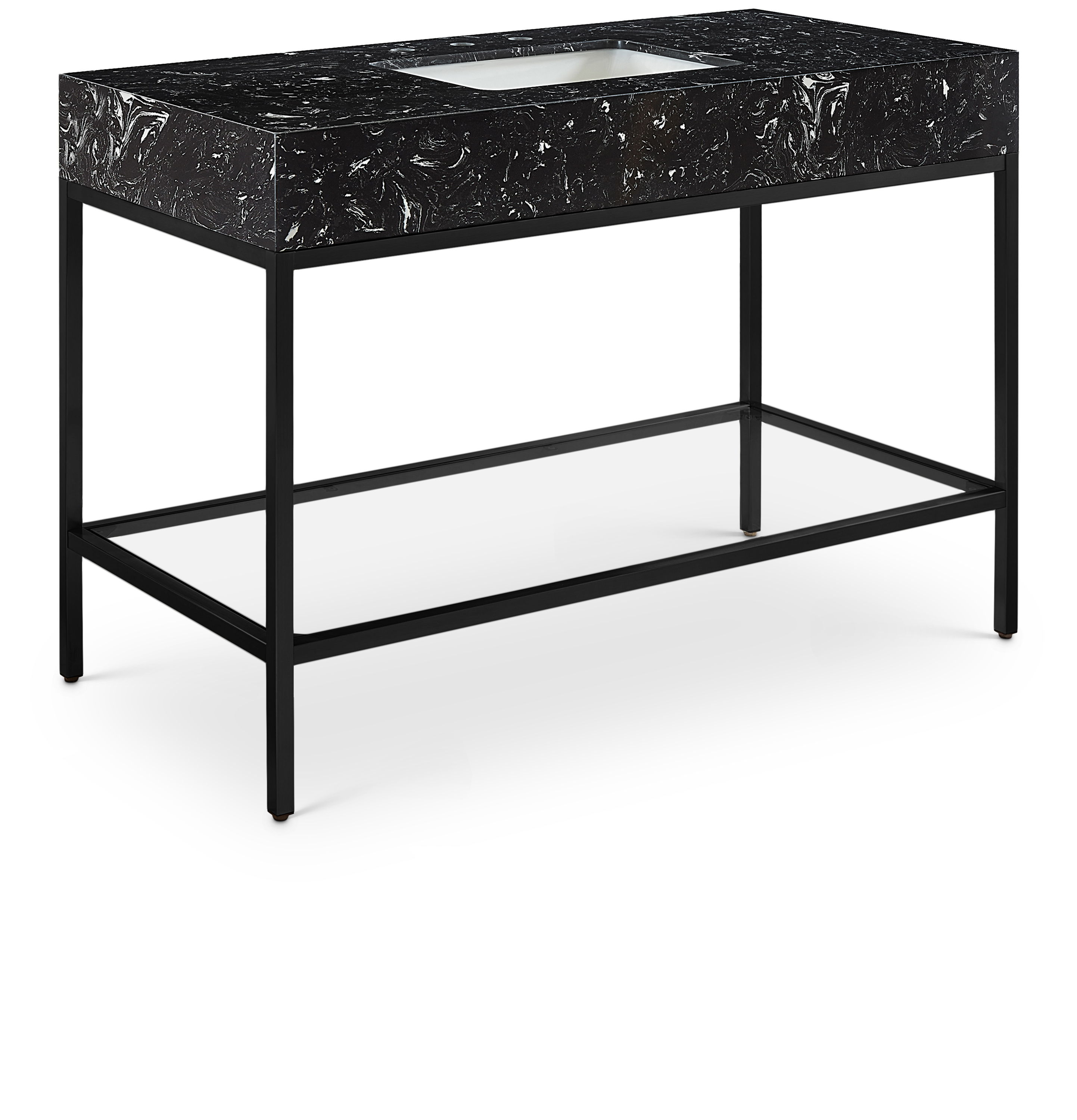 Marmo - 48" Engineered Marble Bathroom Vanity With Black Base - Black