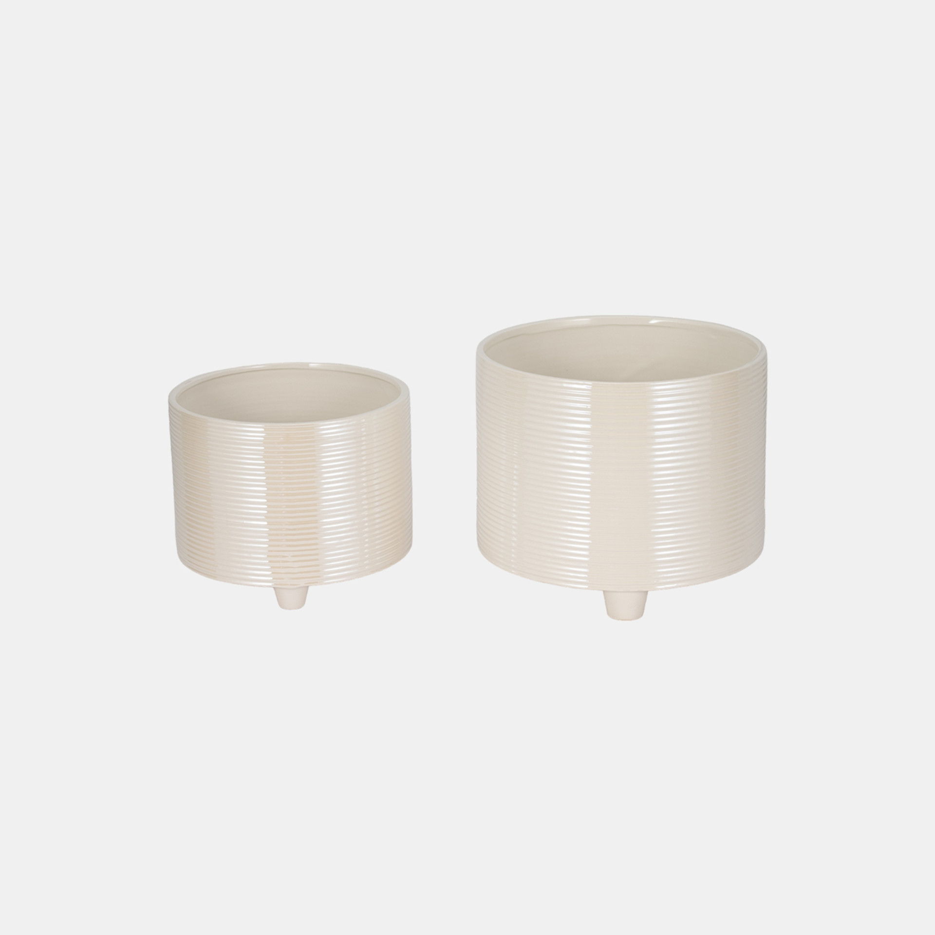 10 / 12\" Iridescent Ribbed Planters (Set of 2) - Ivory