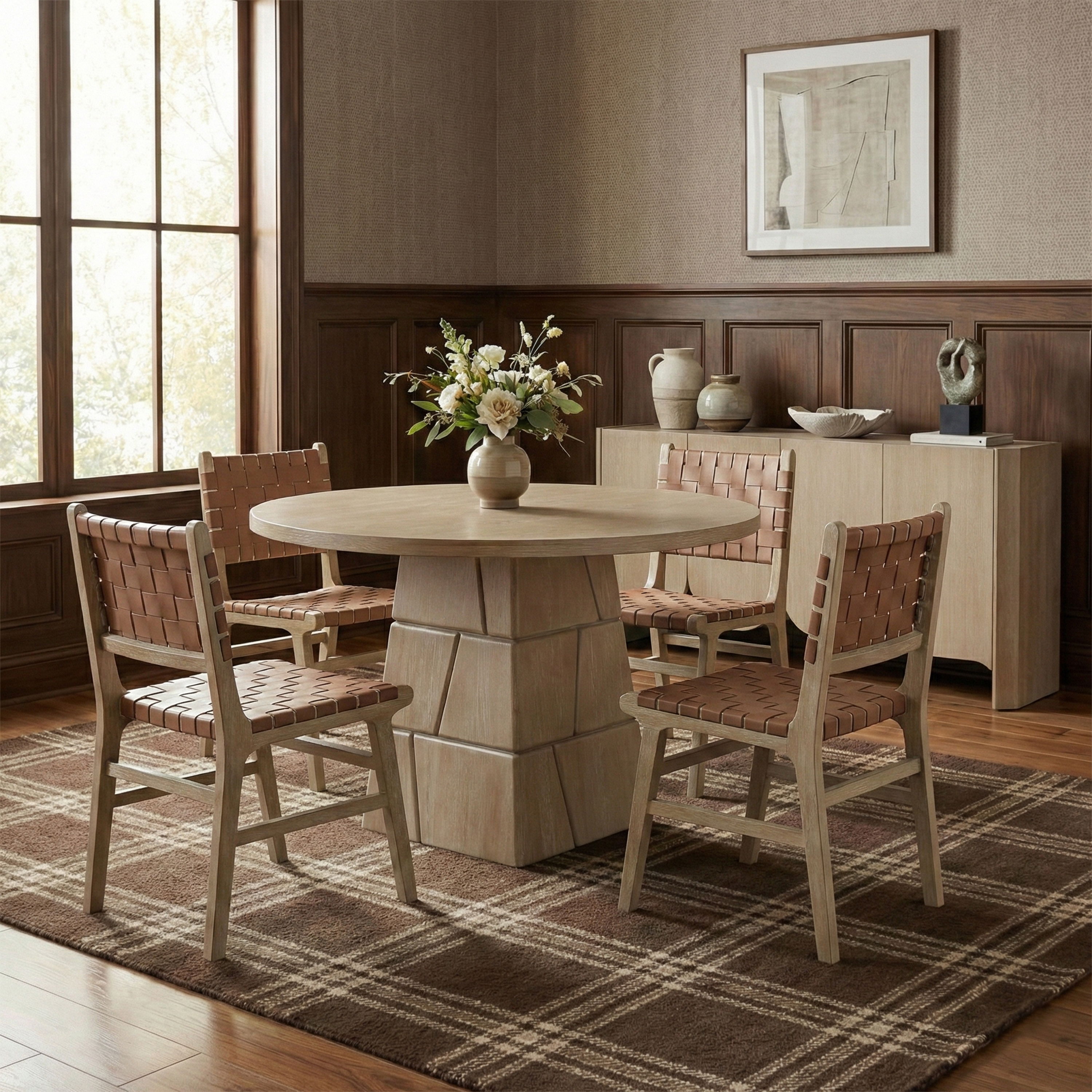 Entwine - Vegan Leather Upholstered Dining Chair - Brown / Painted Natural
