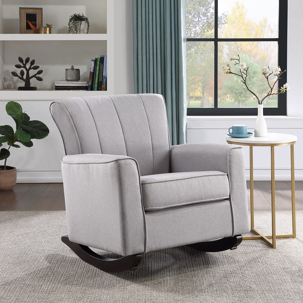 Denzell - Rocking Chair - Light Gray Linen, gray