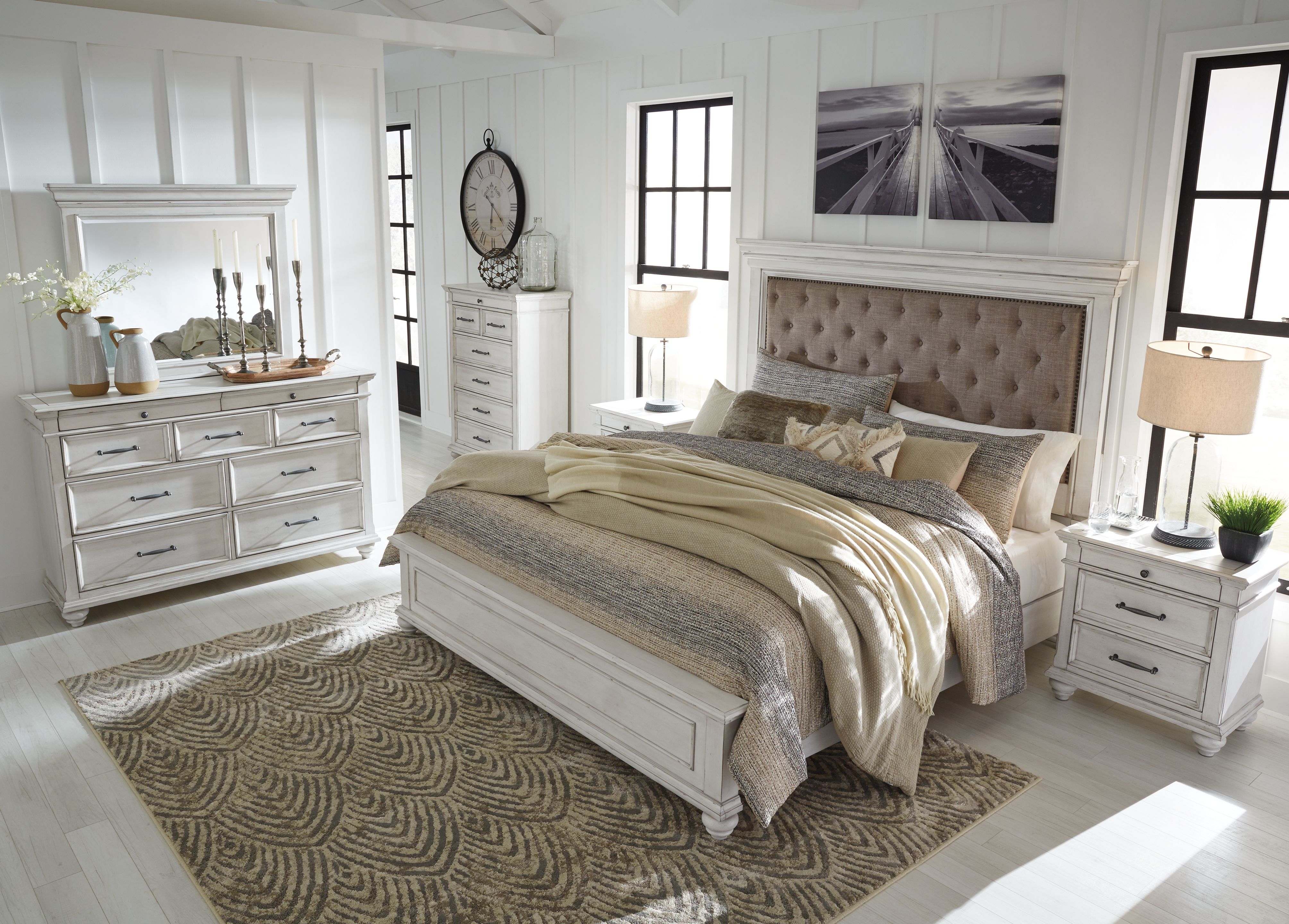 Ashley Furniture Kanwyn - Queen Upholstered Panel Bed - Whitewash - Image 11