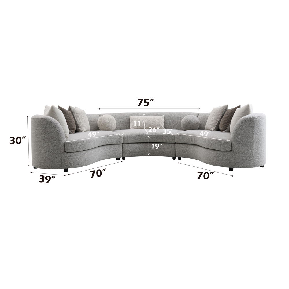 Ivria - Sectional Sofa With 9 Pillows - Gray Boucle, gray, view 4