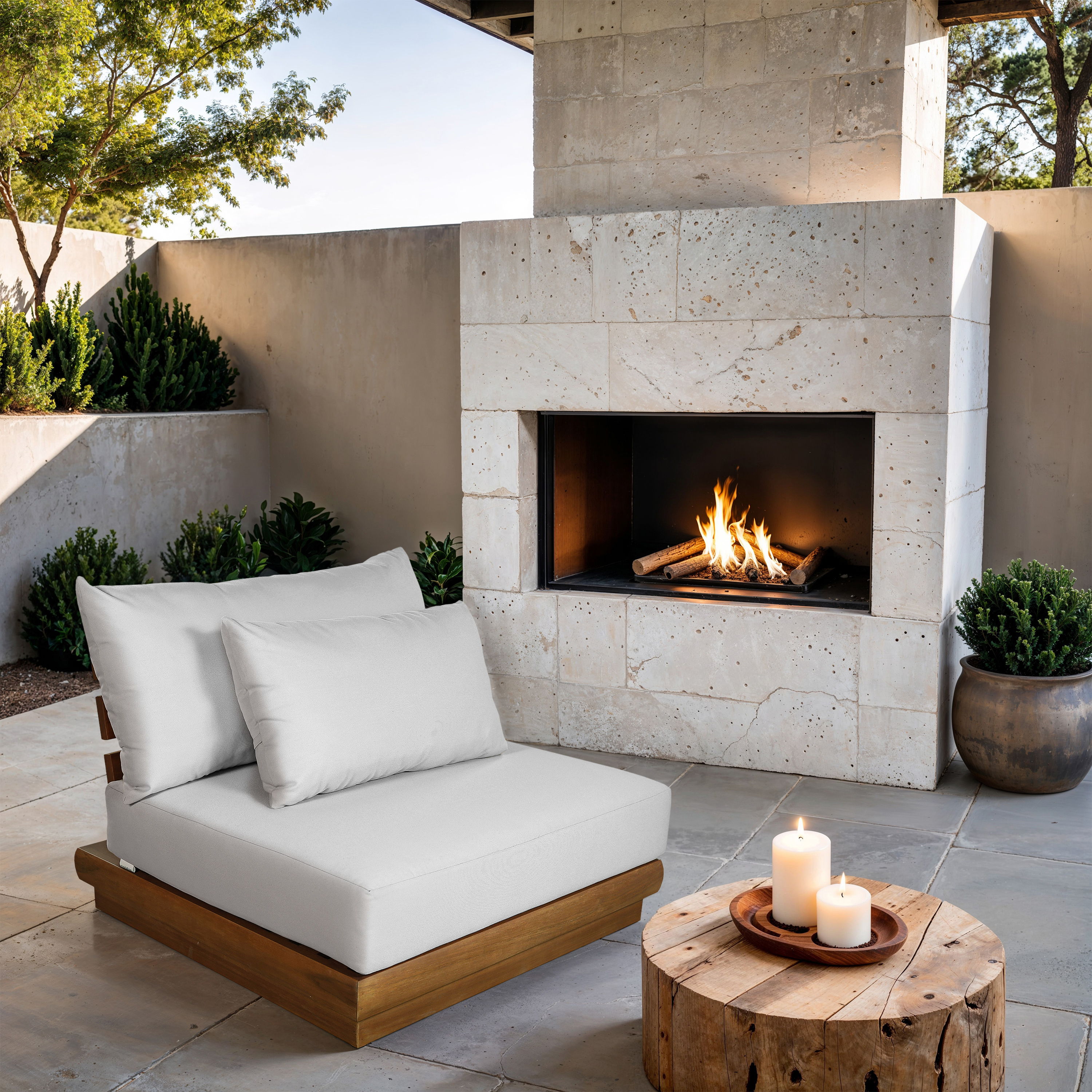 Mirella - Water Resistant Fabric Upholstered Outdoor Patio Modular Armless Chair - Off-White