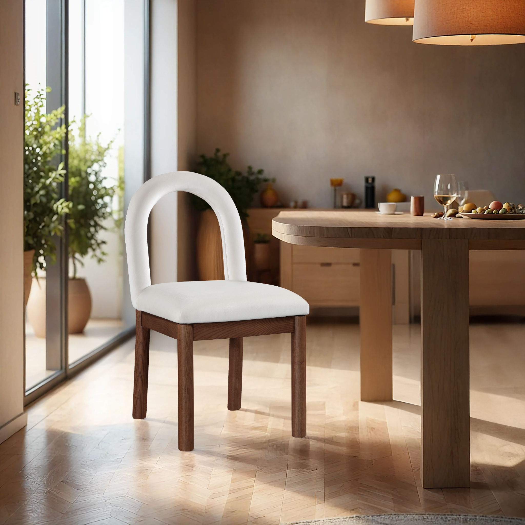 Conrad - Velvet Dining Chair With Brown Legs - White
