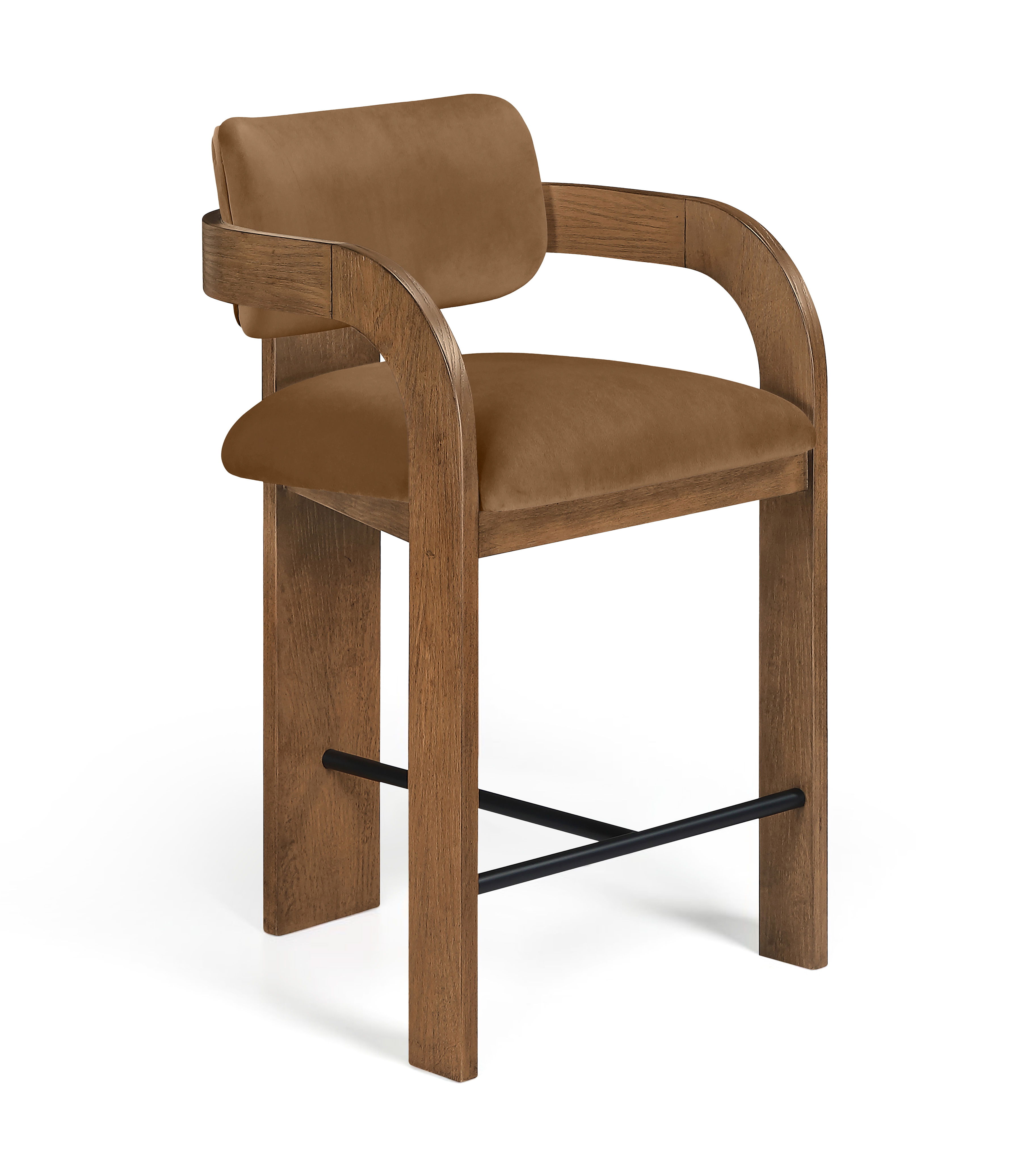 Cedra - Velvet Performance Fabric Upholstered Counter Stool - Saddle / Brown