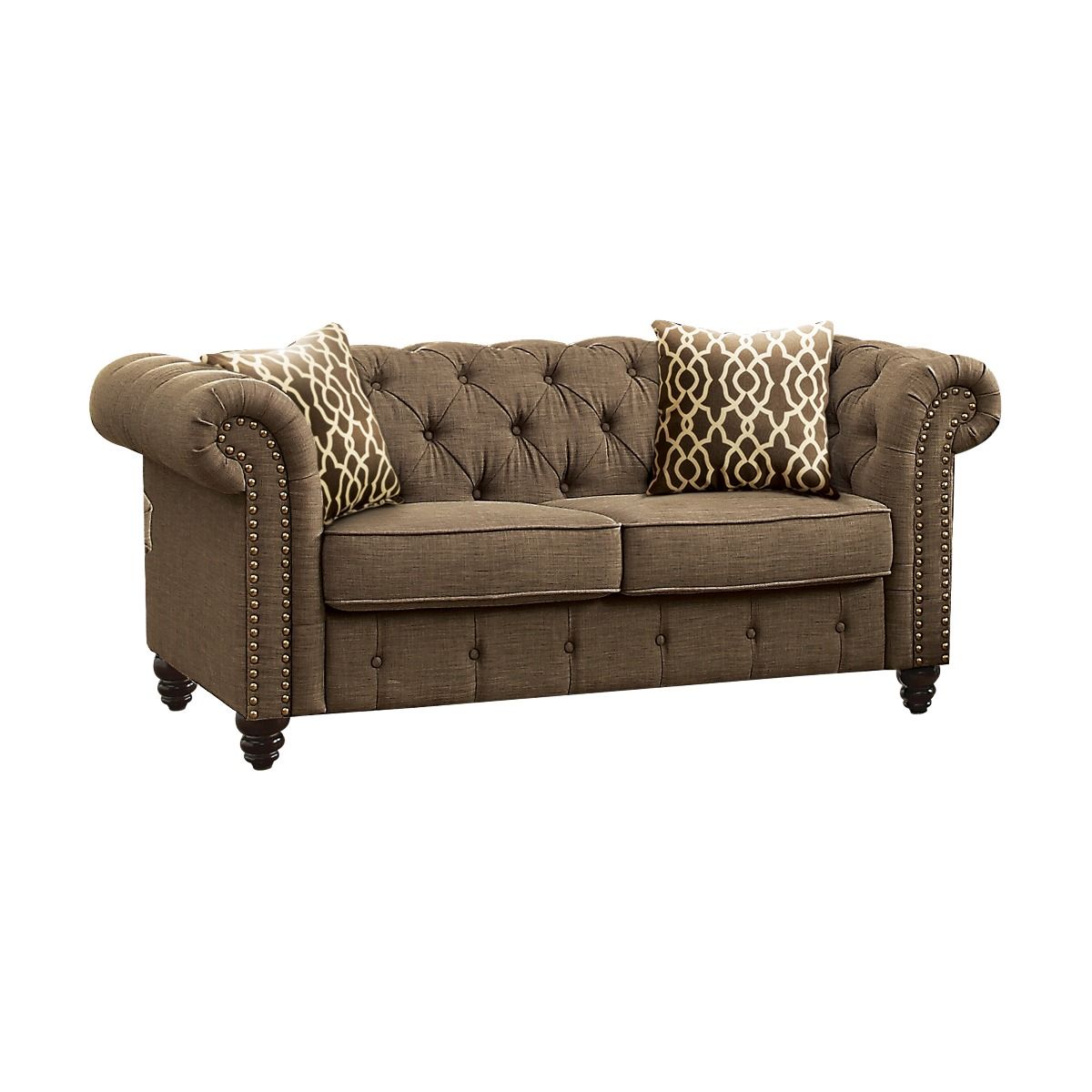 Aurelia - Loveseat With 2 Pillows - Brown Linen, light brown