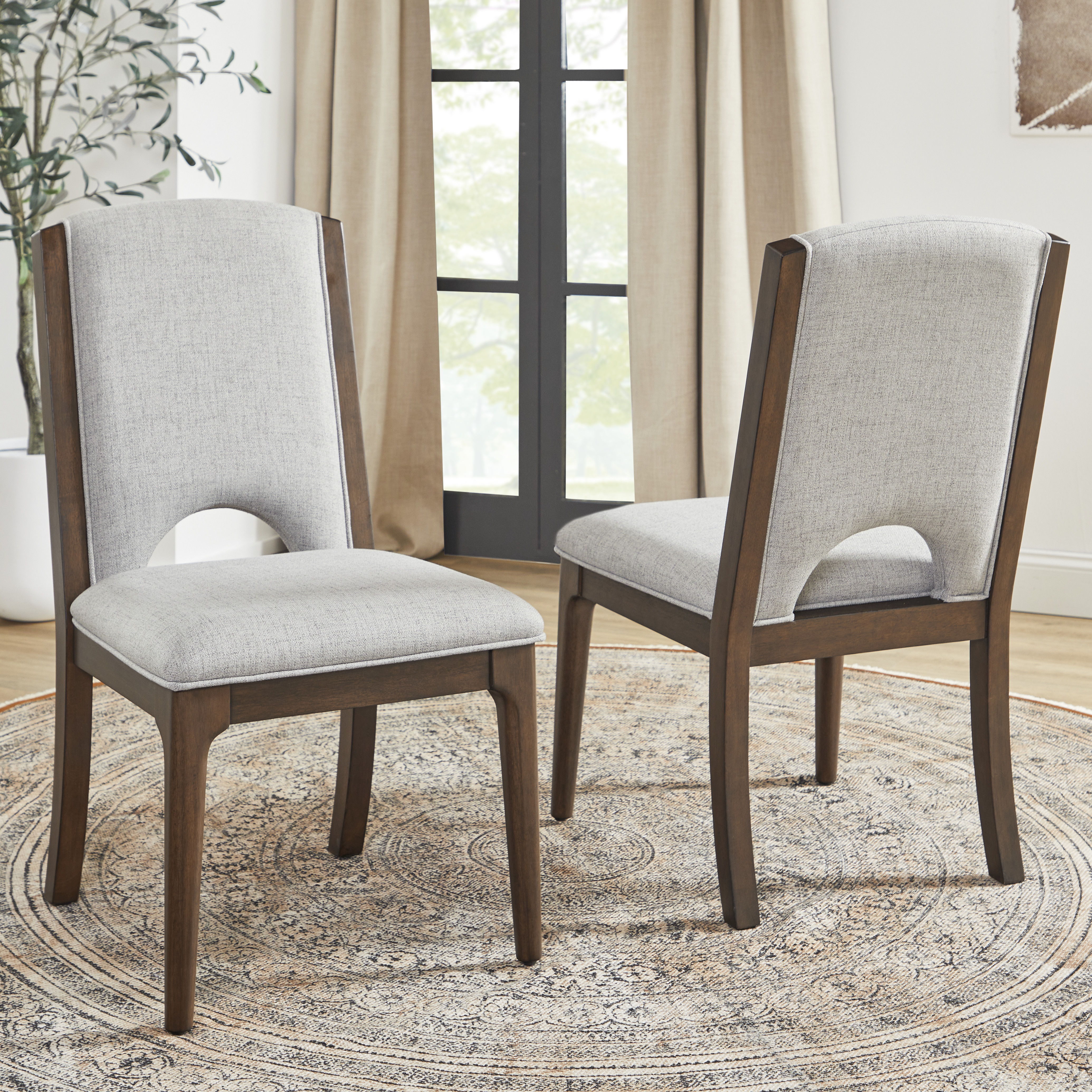 Athens - Upholstered Dining Chair (Set of 2) - Light Gray / Chocolate Brown, light gray