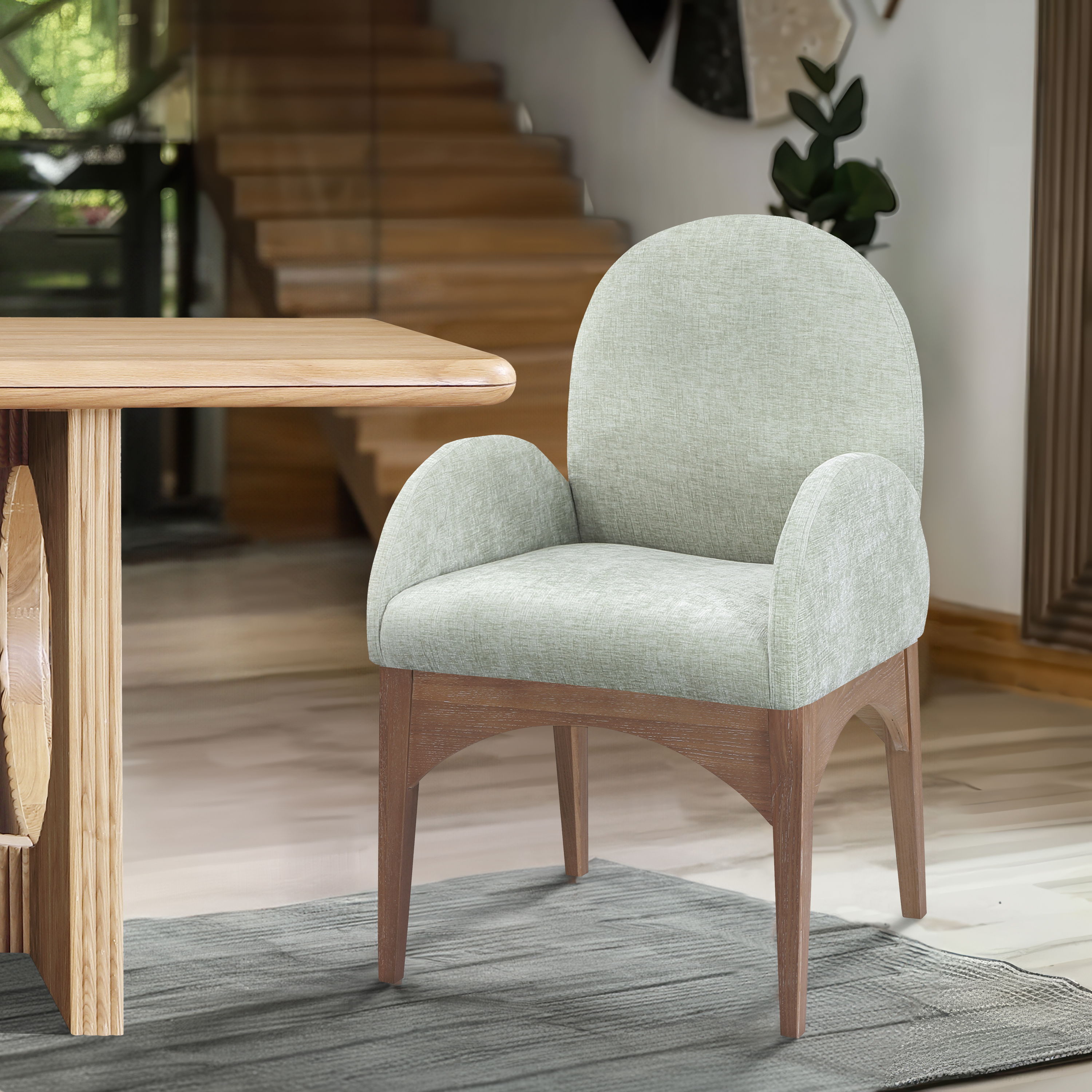 Waldorf - Chenille Dining Arm Chair With Natural Legs - Mint