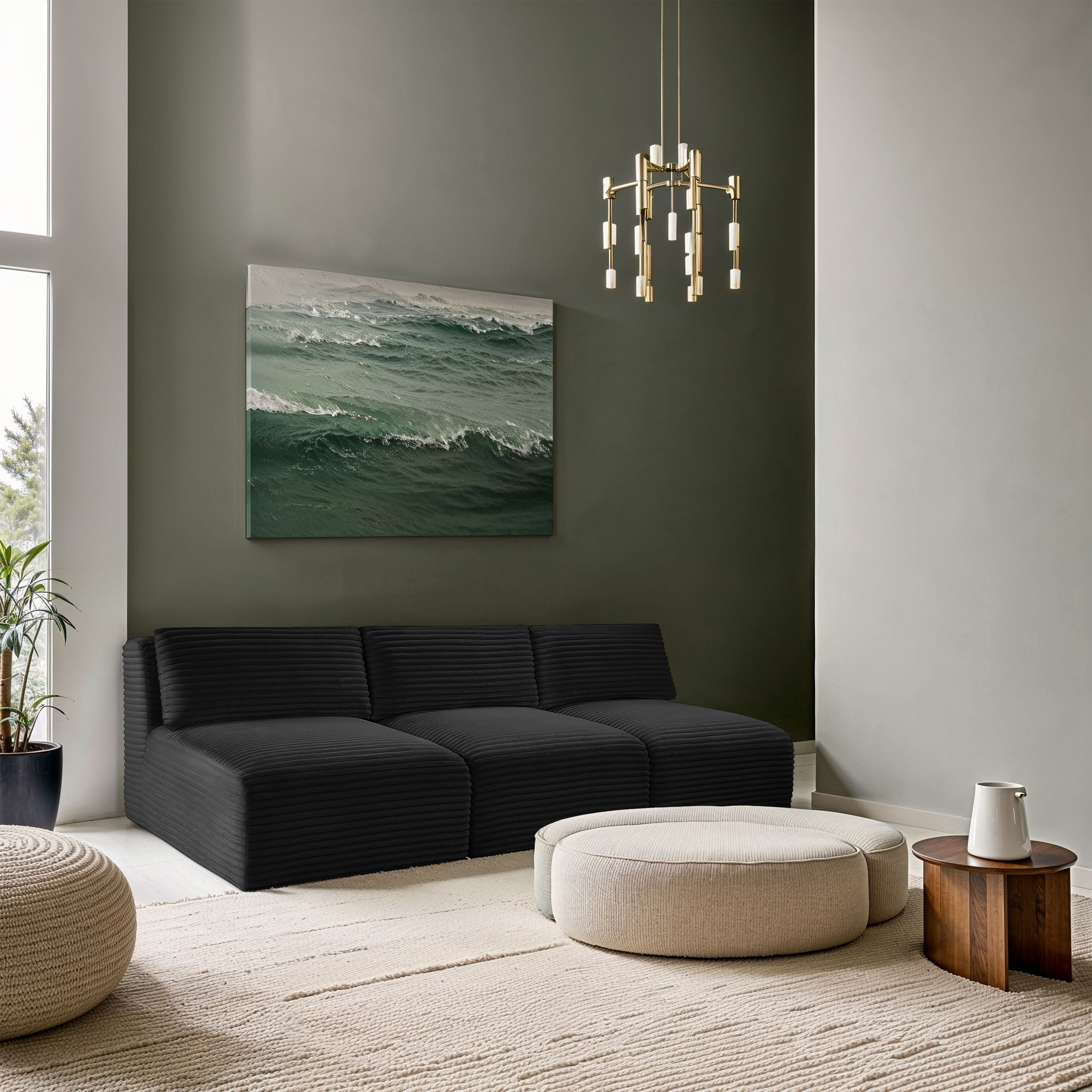 Shaggy - 3 Piece Modular Armless Sofa - Black