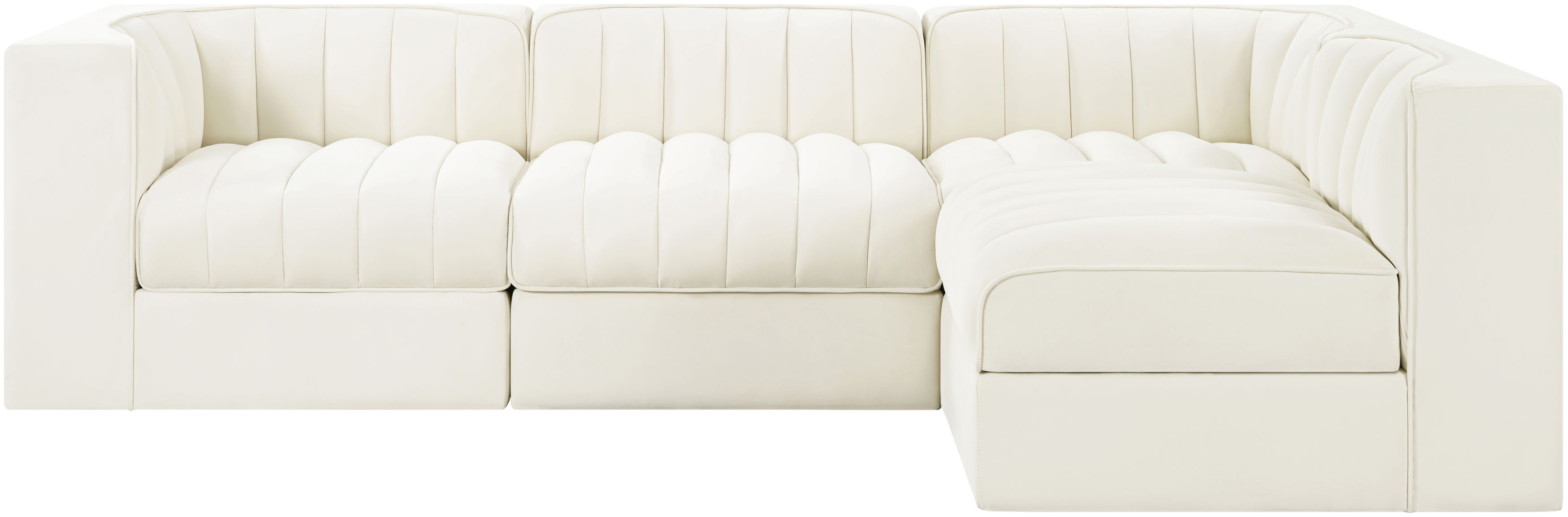 Rummi - Velvet Performance Fabric Upholstered 4 Piece Modular Sectional - Cream