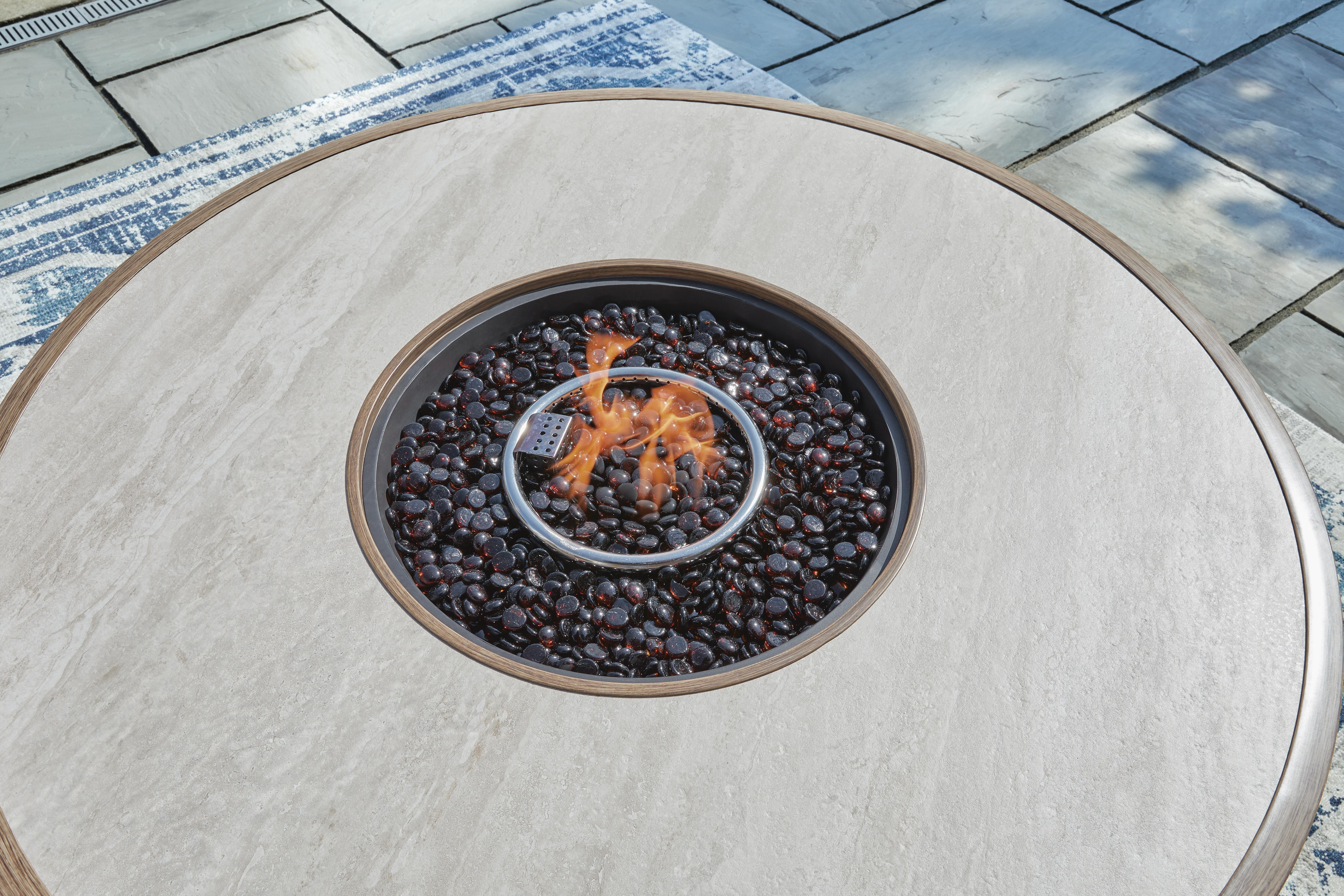 Ashley Furniture Rainier Ranch - Round Fire Pit Table - Beige - Image 6