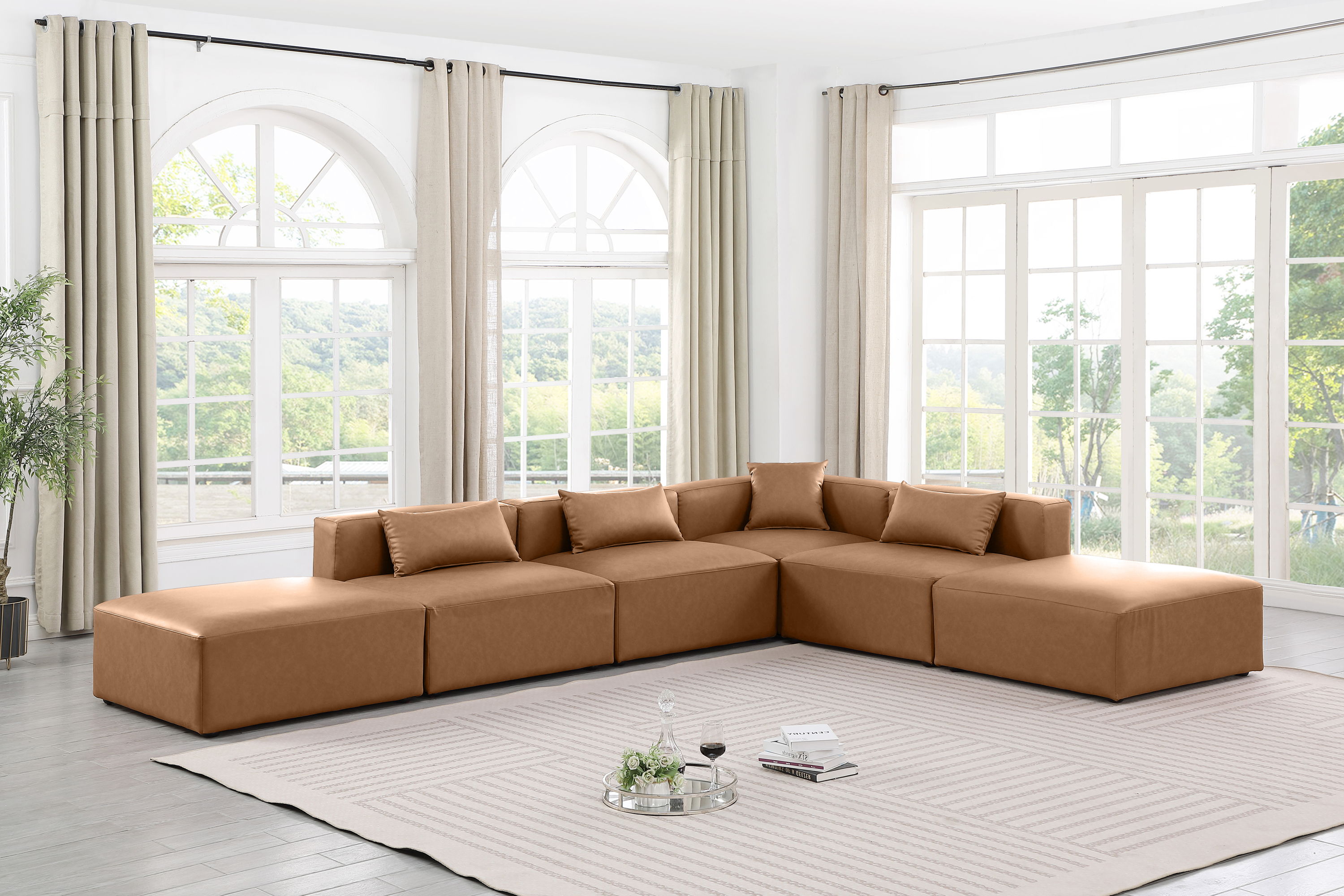Cube - 6 Piece Modular Corner Armless Sectional - Brown
