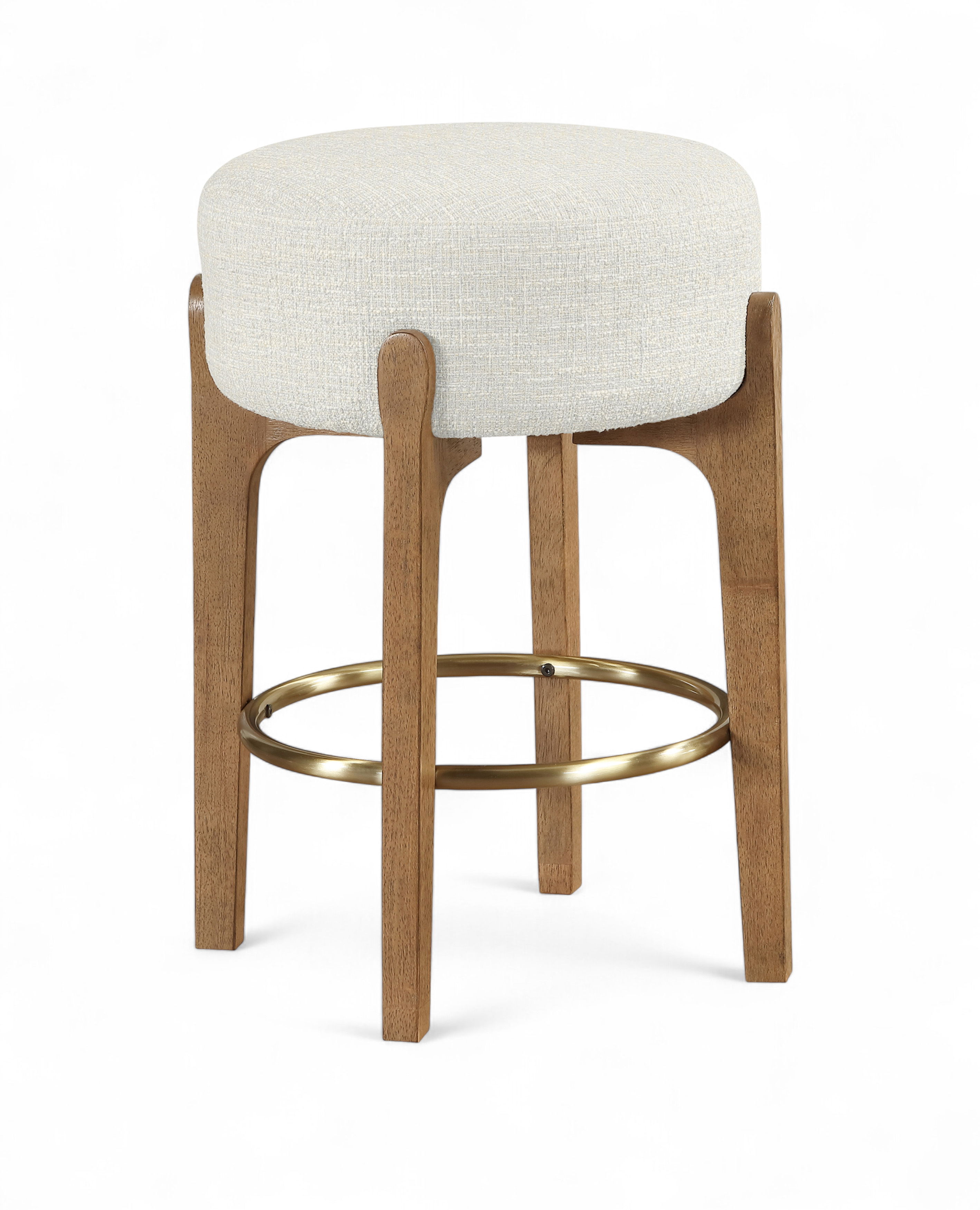 Torino - Fabric Upholstered Backless Counter Stool (Set of 2) - Cream / Brushed Brown