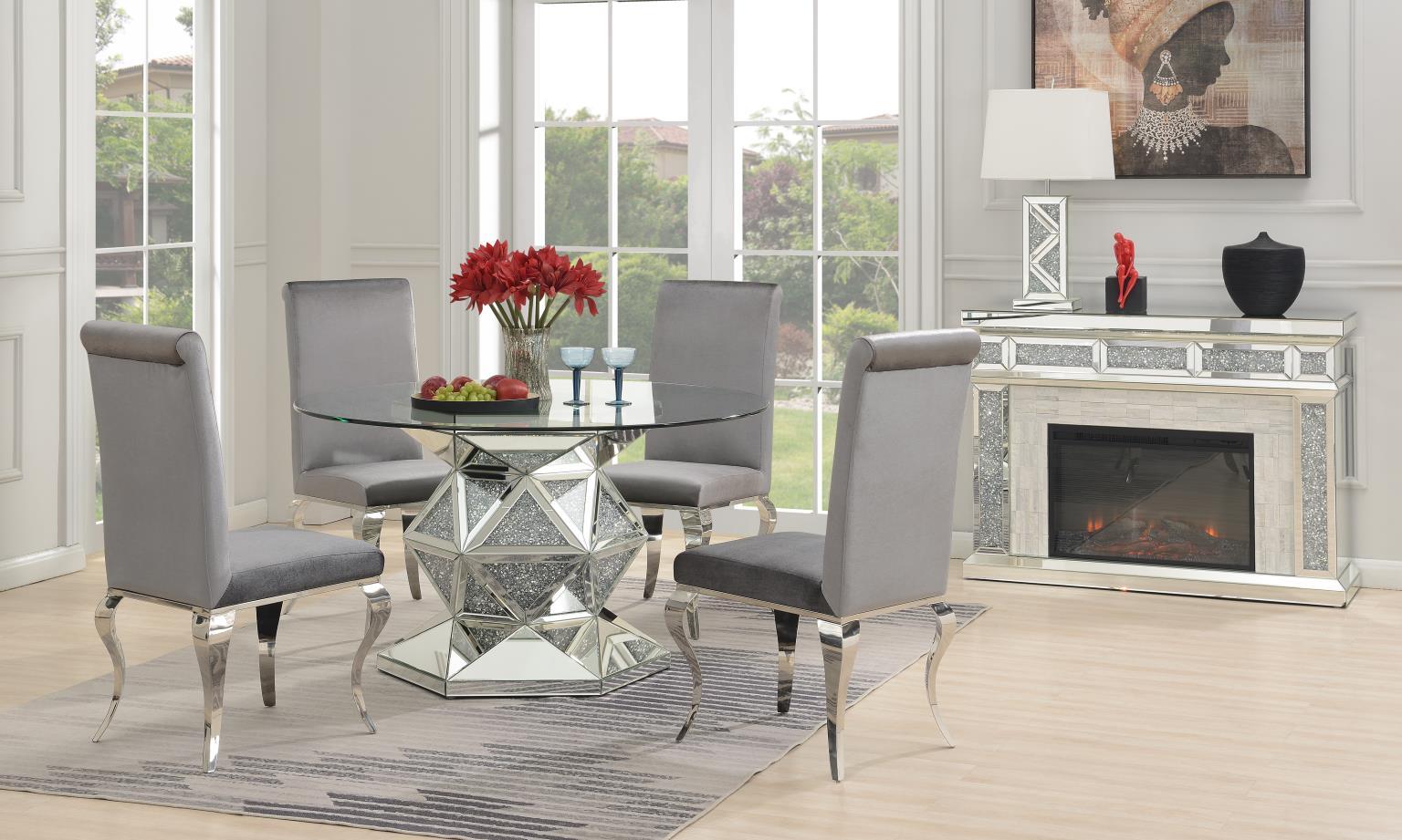 G-102 - 5 Piece Dining Room Set (Glamour Dining Table, 4 Velvet Chairs) - Gray