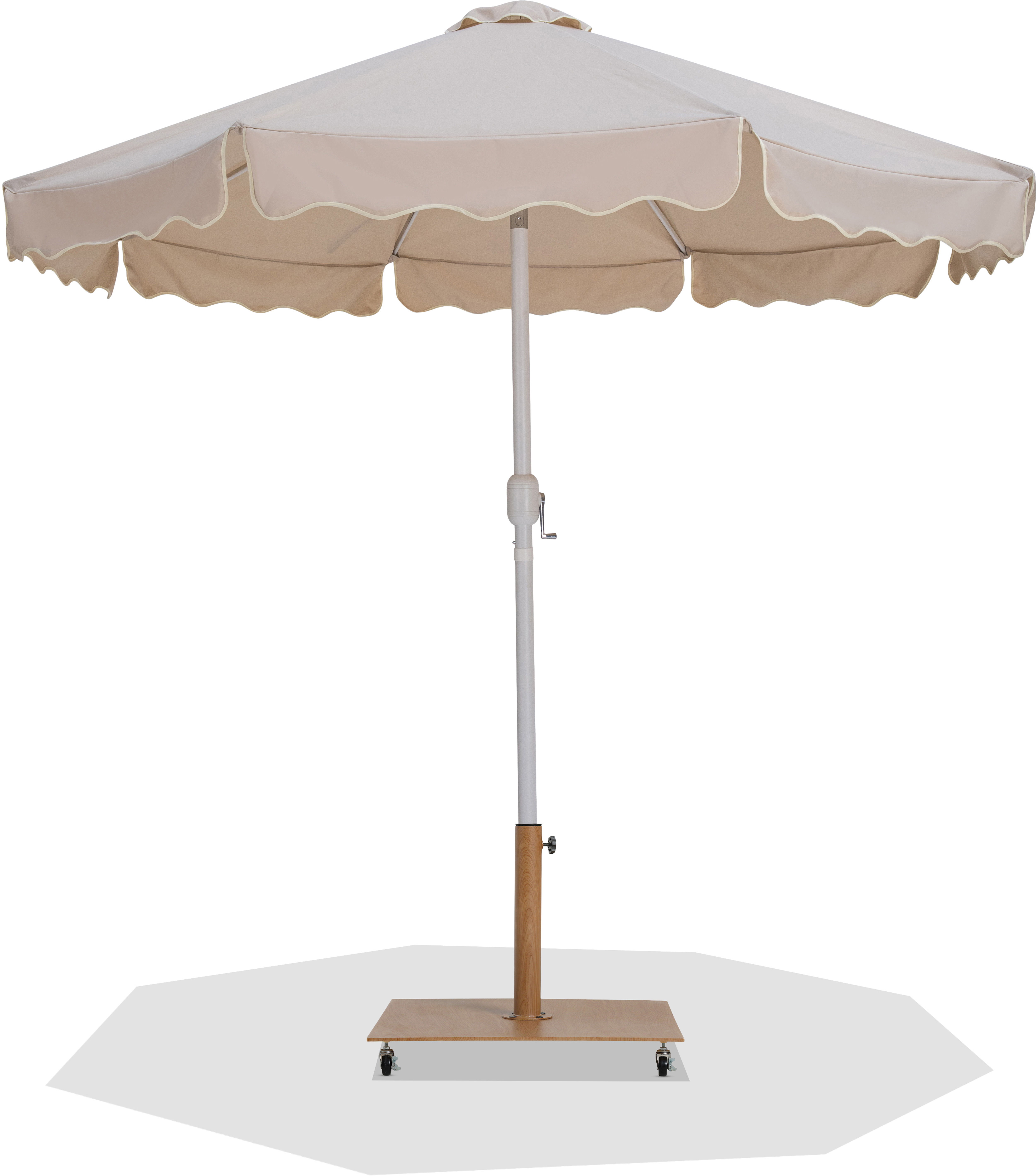 Amalfi - With Cream Piping Aluminum Patio Umbrella with Base Fabric - Beige / Teak