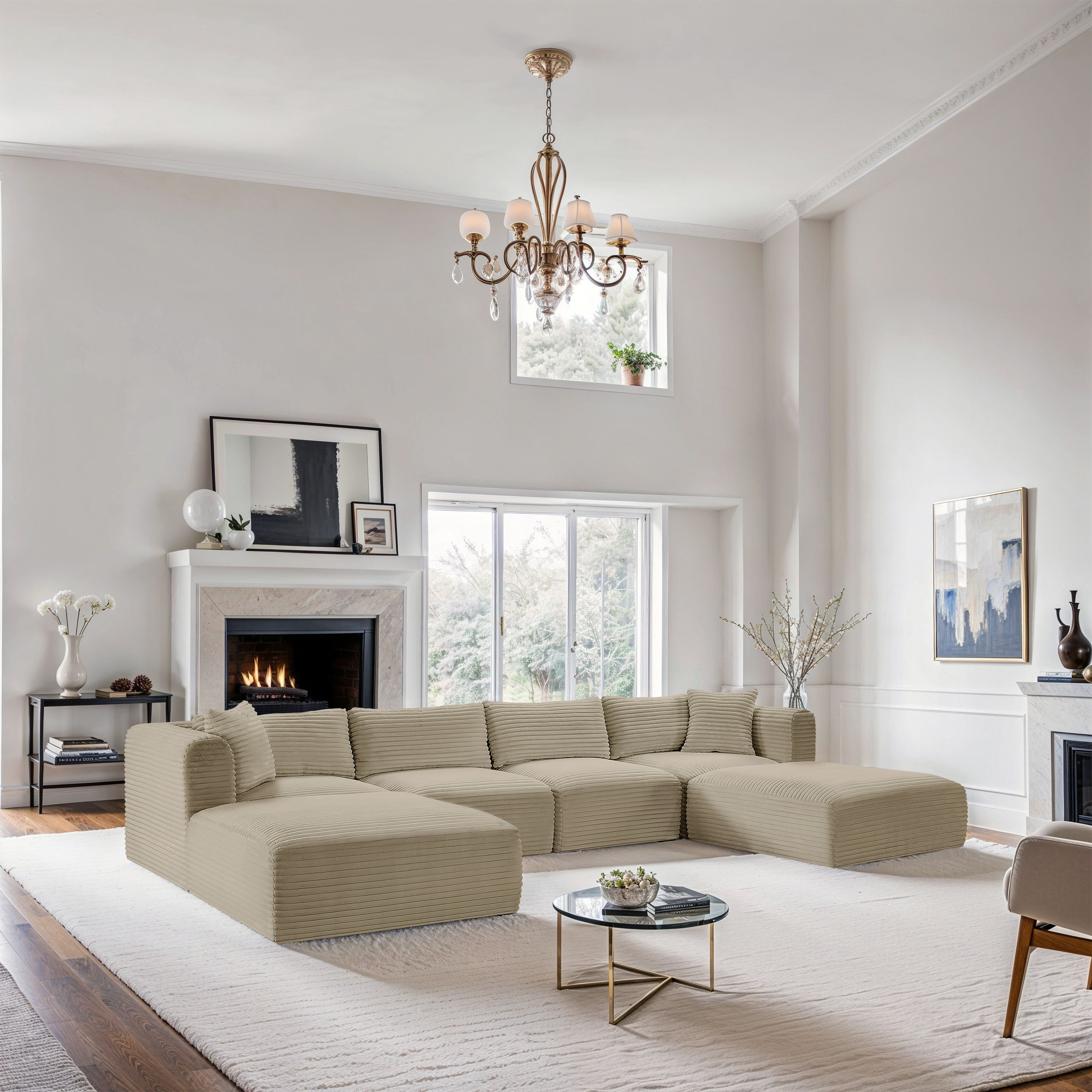 Shaggy - 6 Piece Modular Sectional With 2 Ottomans - Cream