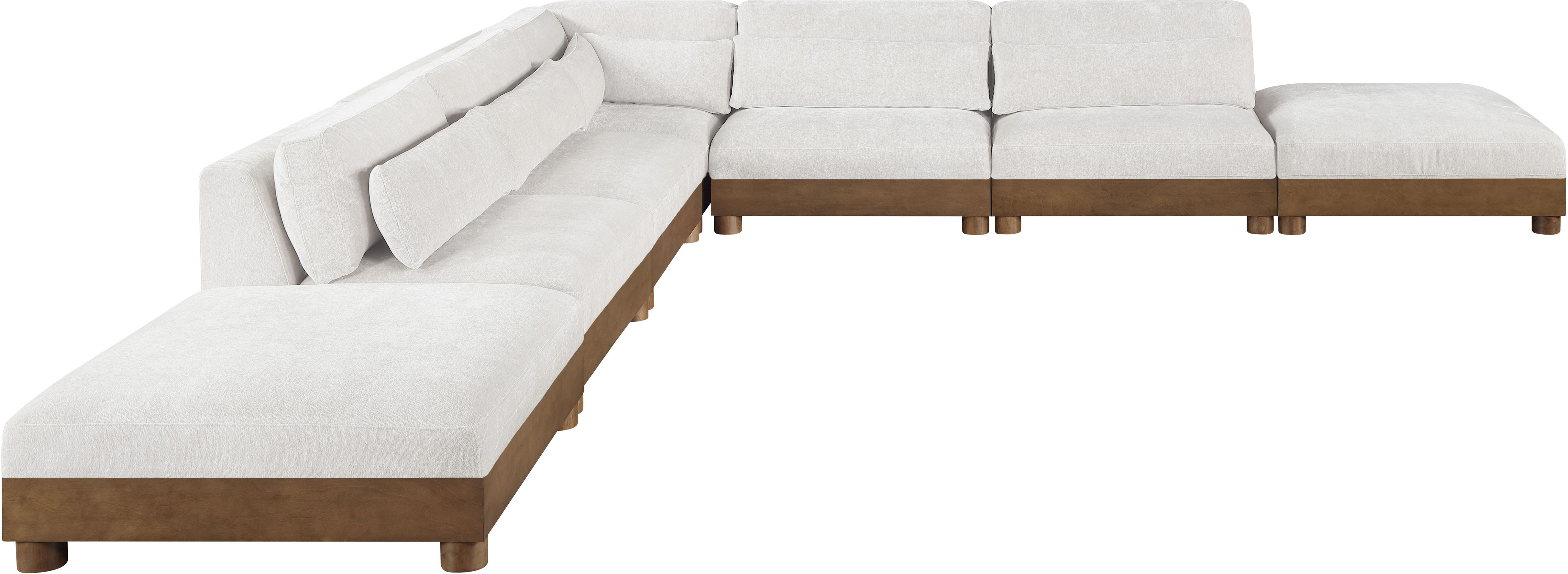Turin - 160" Chenille Fabric Upholstered 7 Piece Modular Sectional - Cream / Brown Walnut
