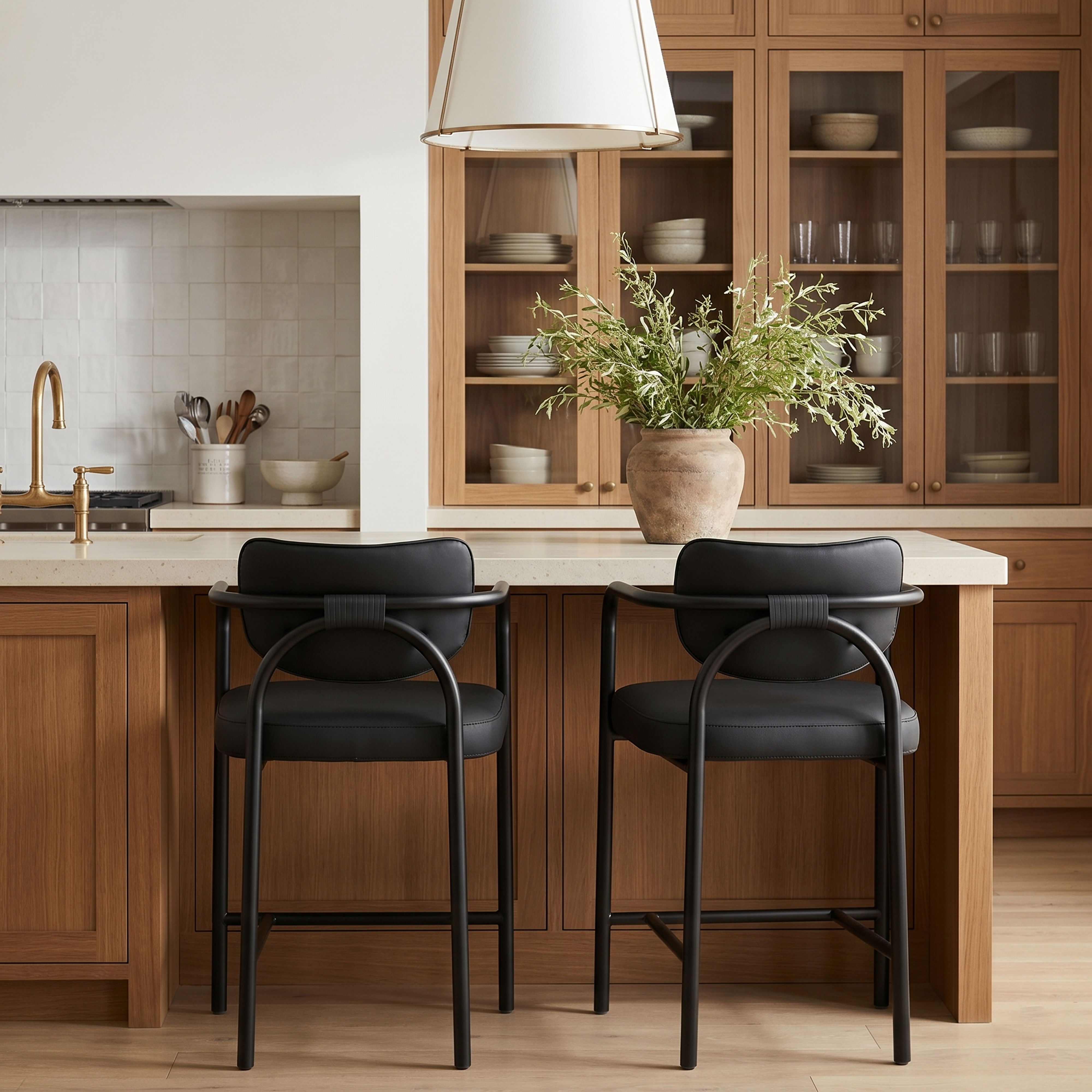 Serava - Vegan Leather Upholstered Counter Stool - Black
